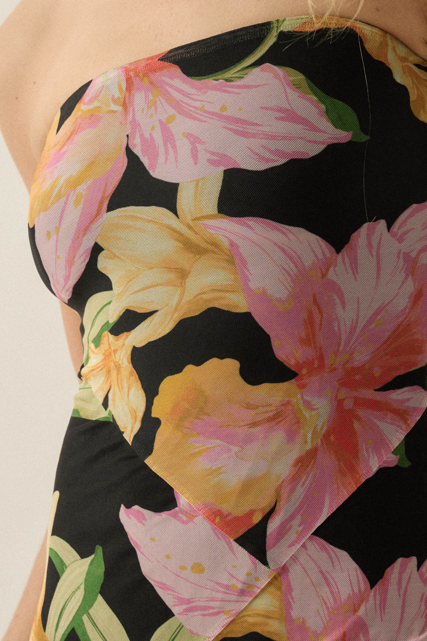 Opulent Blossoms Floral Mesh Strapless Maxi Dress - Image 4