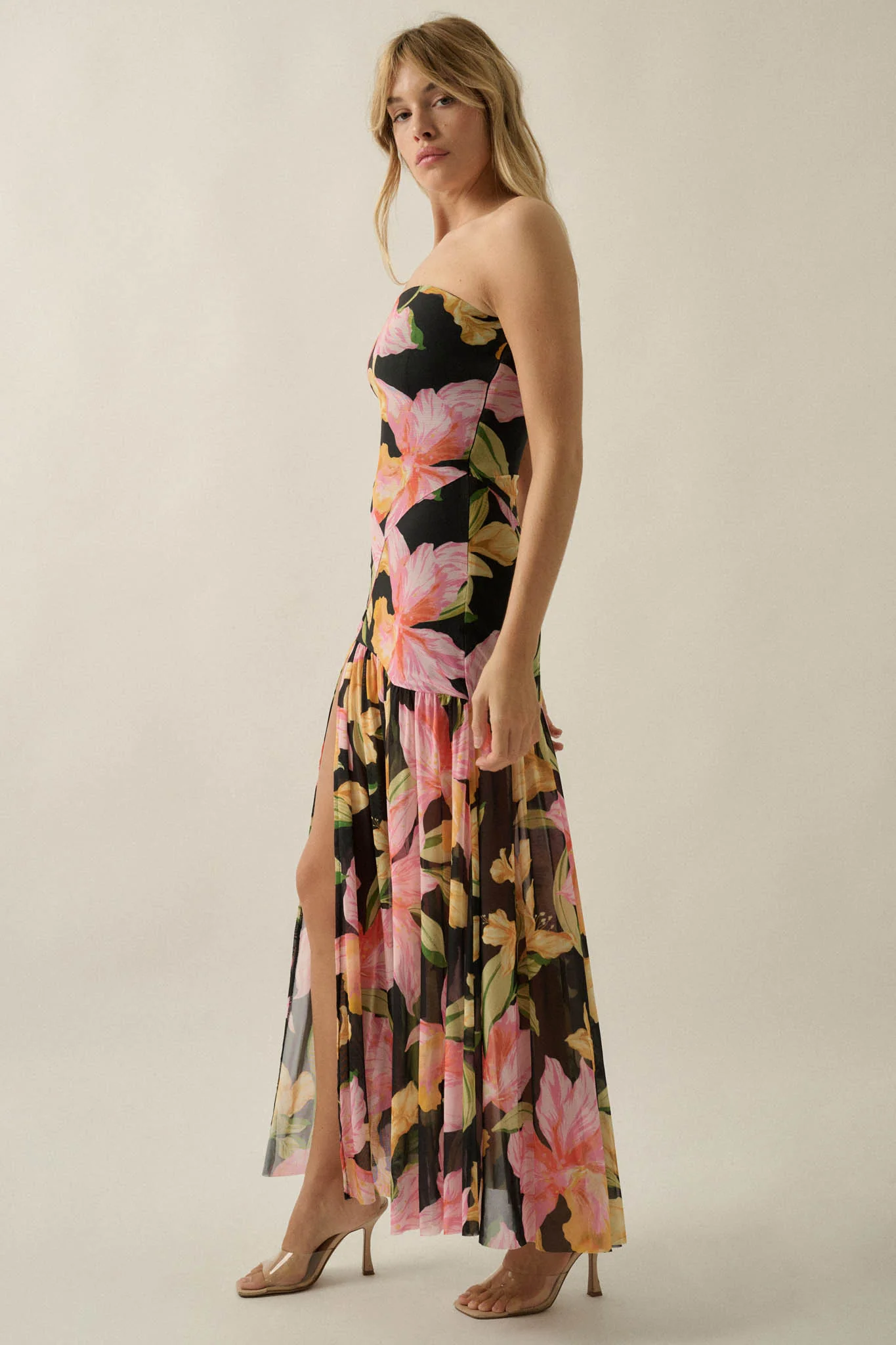 Opulent Blossoms Floral Mesh Strapless Maxi Dress - Image 6