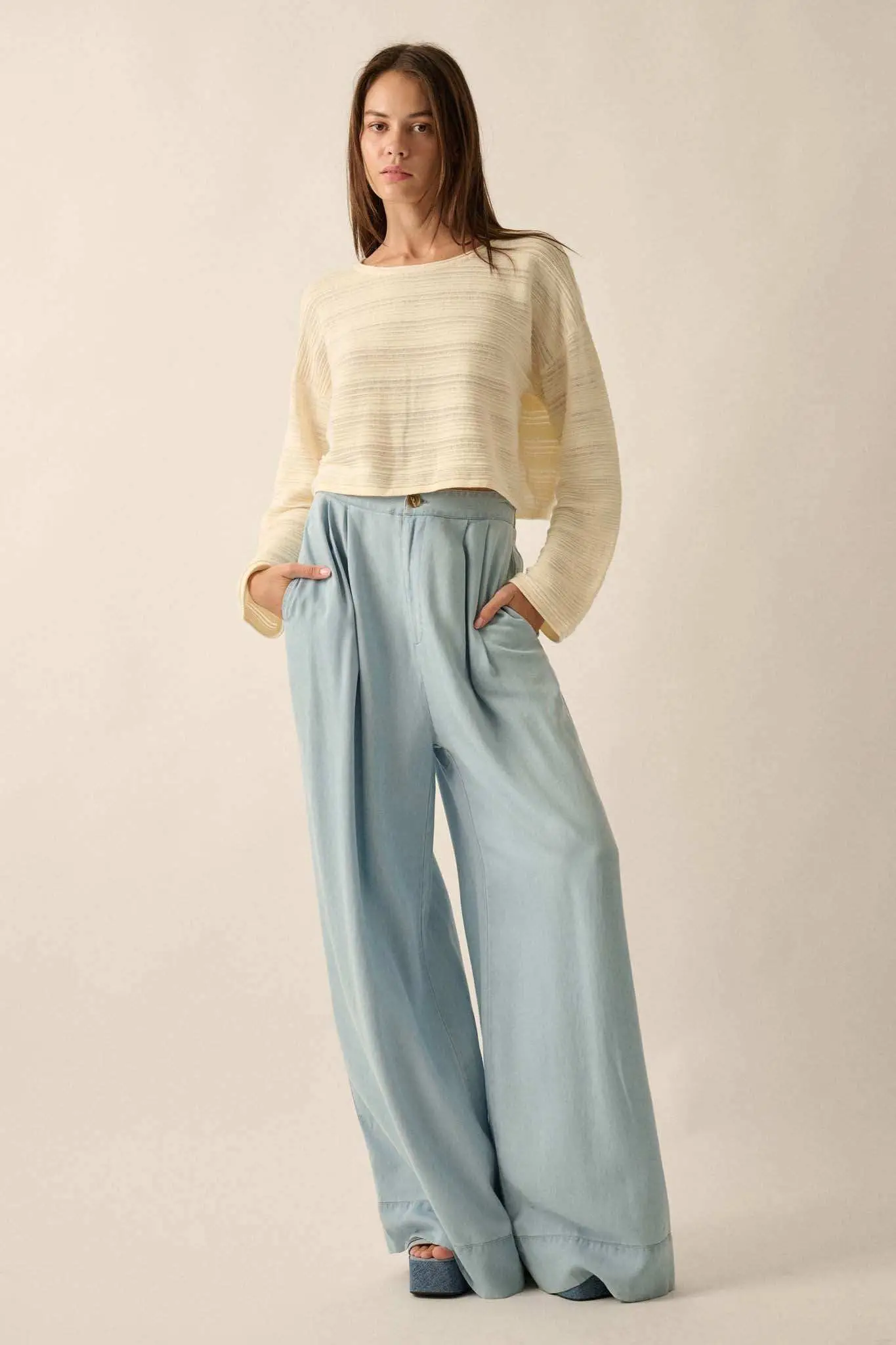 Out of the Blue Pleated Denim Wide-Leg Pants - Image 3