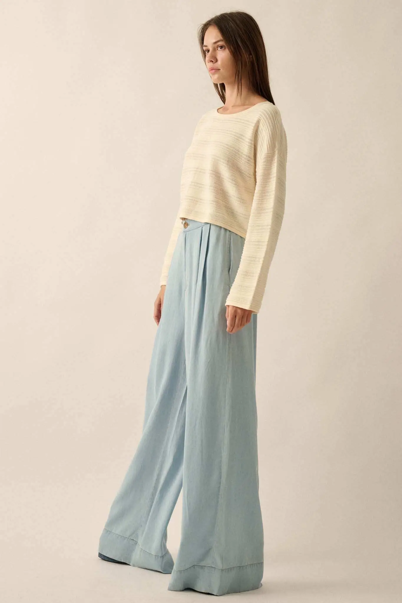 Out of the Blue Pleated Denim Wide-Leg Pants - Image 6