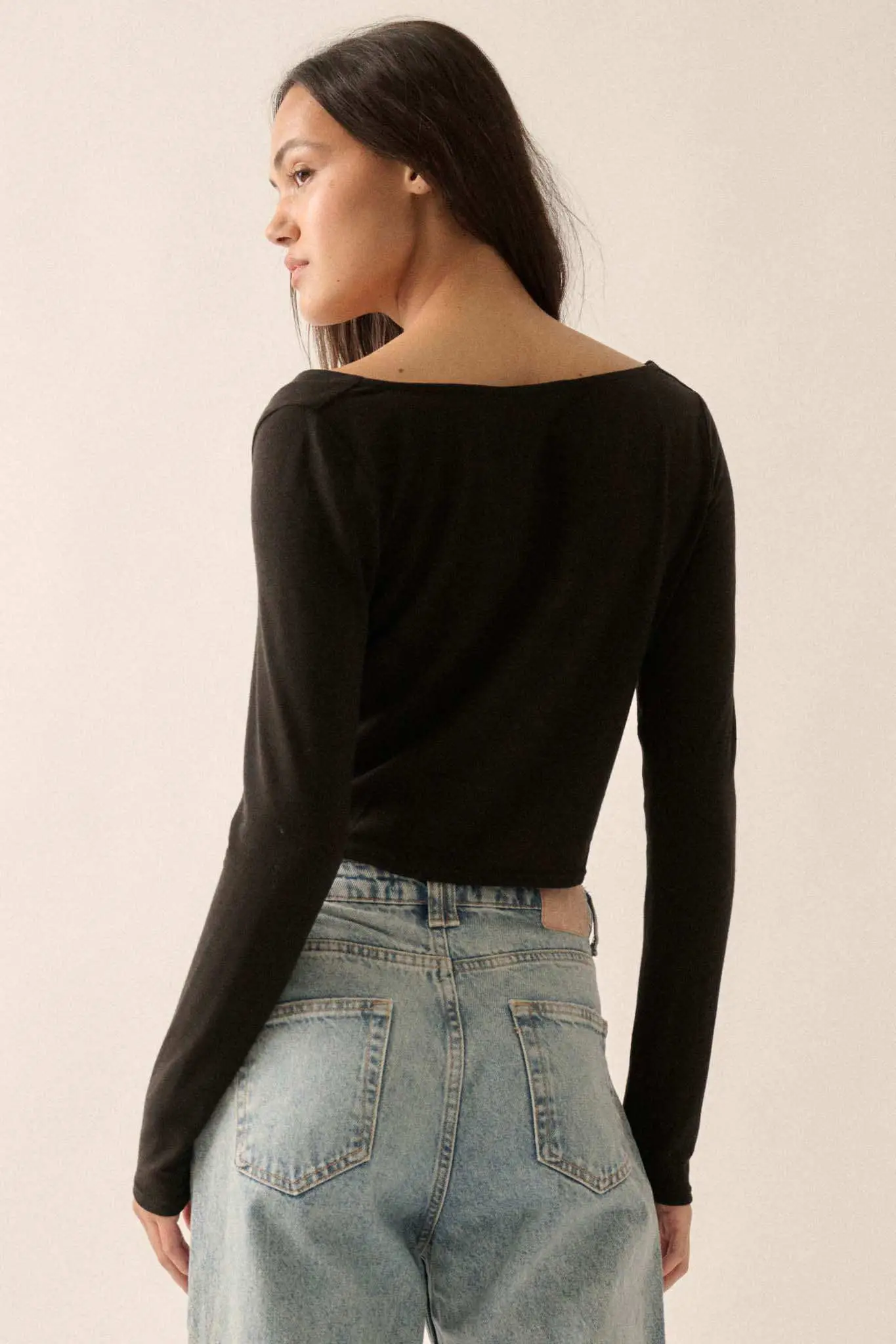 Over and Over Cowl Neck Bandana-Hem Baby Rib Top - Image 2