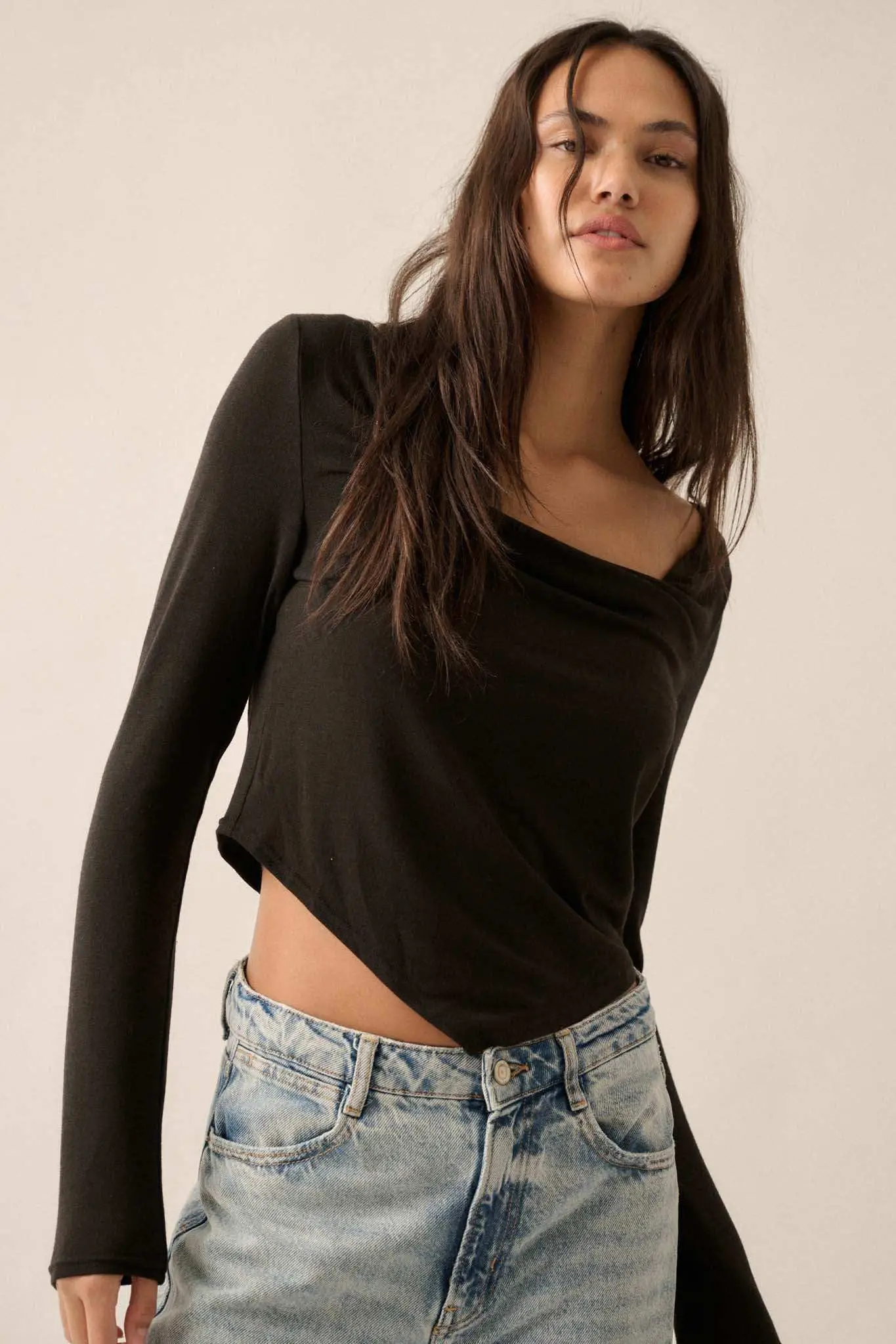 Over and Over Cowl Neck Bandana-Hem Baby Rib Top - Image 5