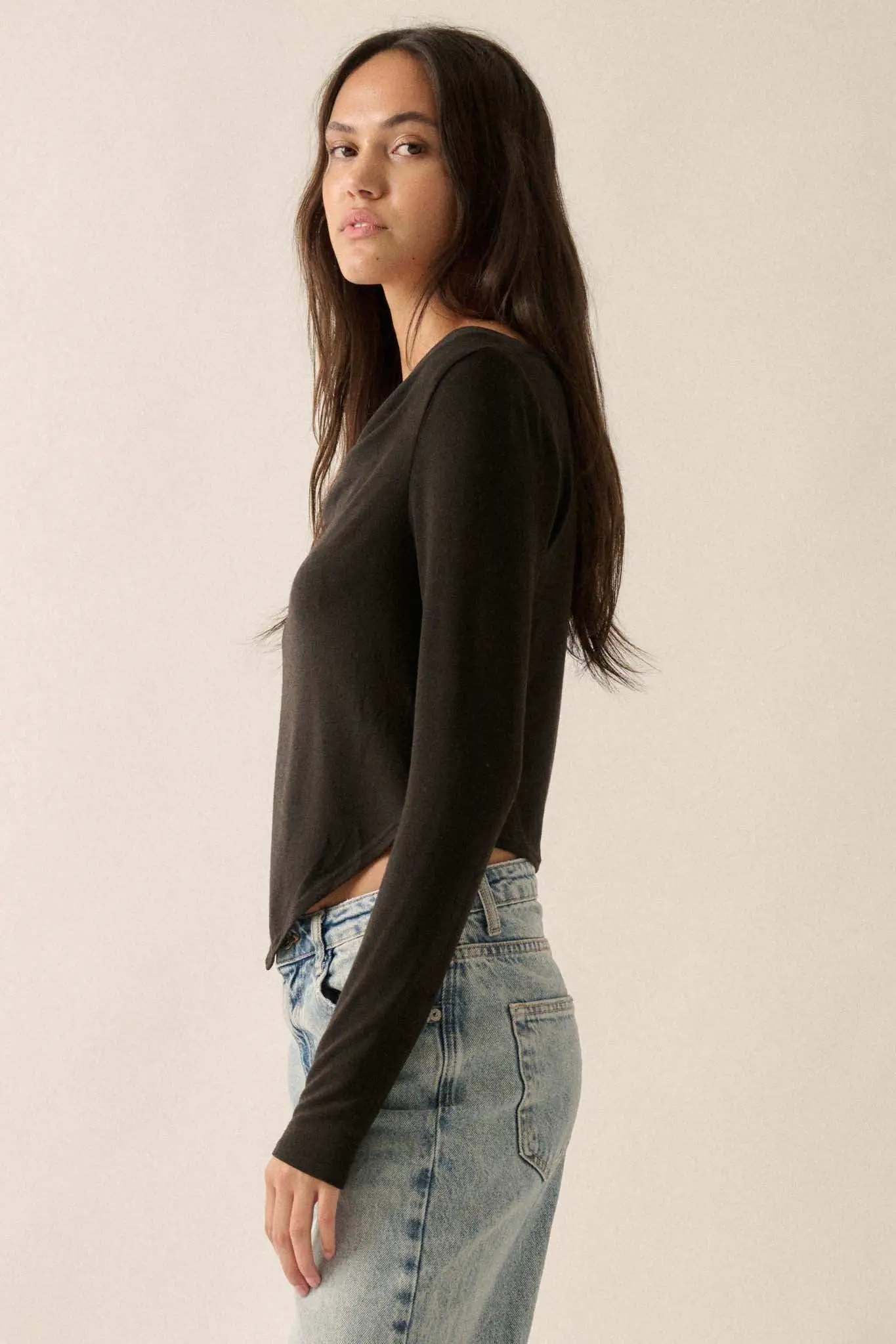 Over and Over Cowl Neck Bandana-Hem Baby Rib Top - Image 6