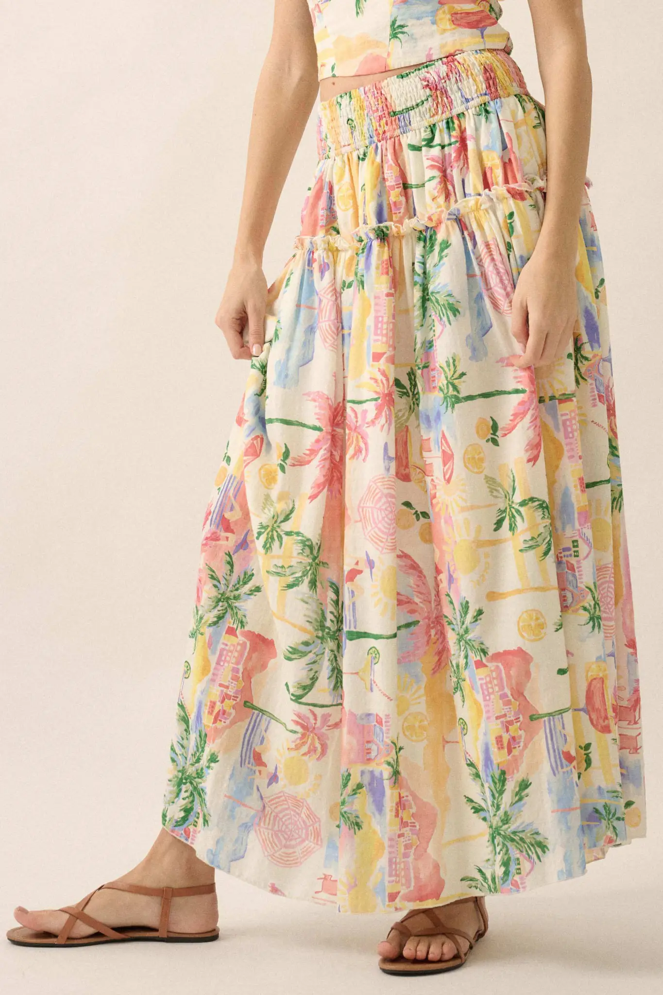 Paradise Found Tropical-Print Smocked Maxi Skirt - Image 5