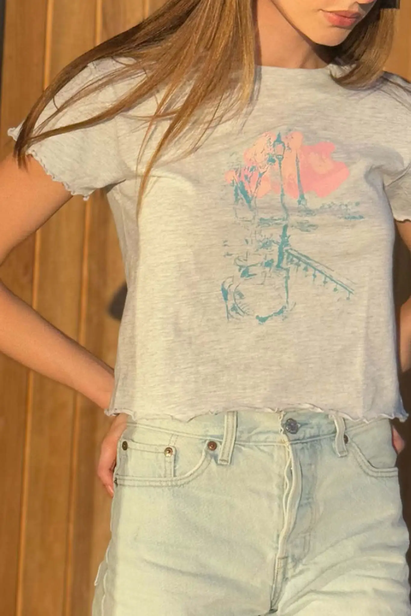 Paris Café Cropped Lettuce-Edge Graphic Baby Tee - Image 2