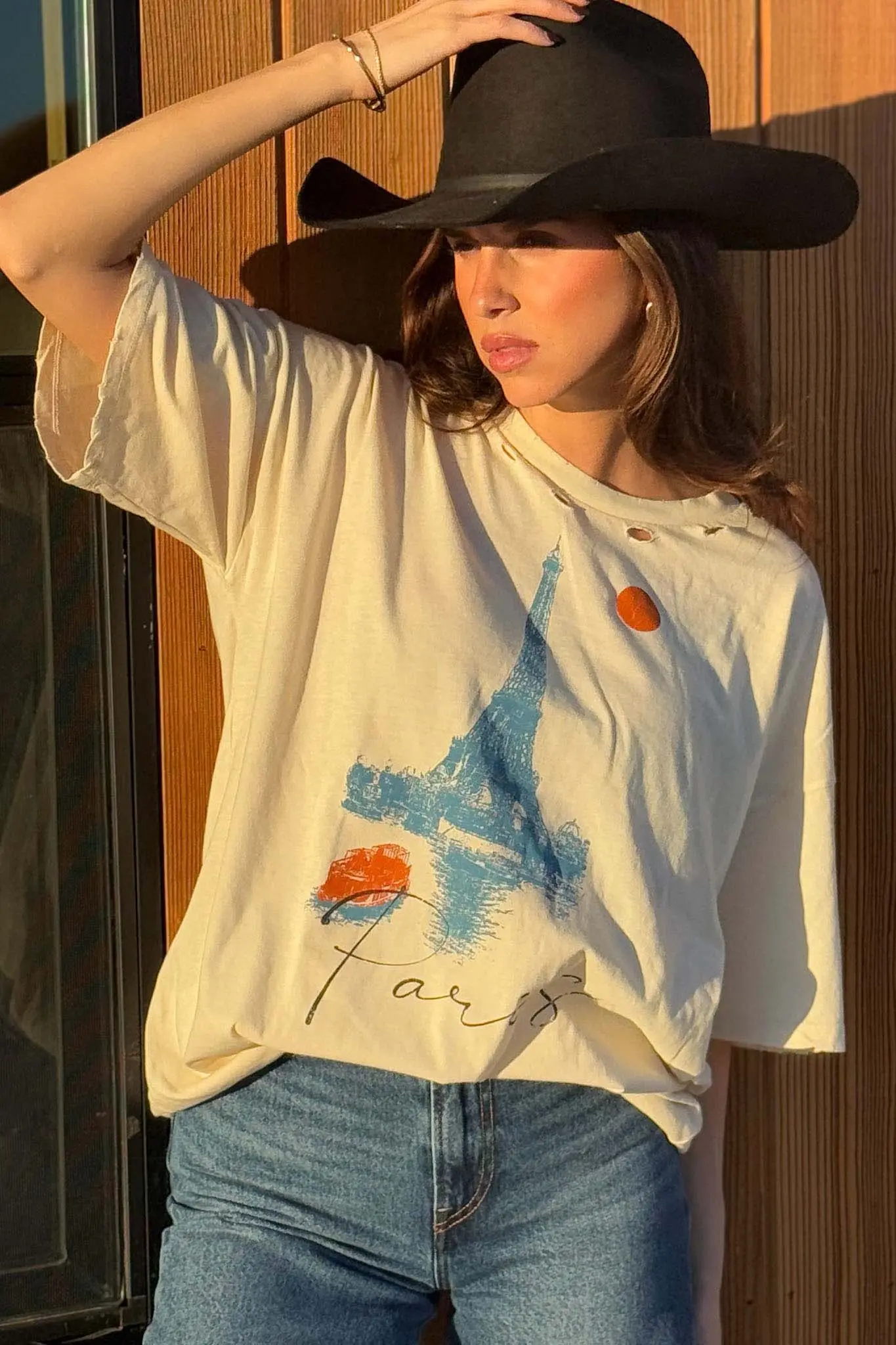 Paris Eiffel Tower Distressed Oversize Graphic Tee