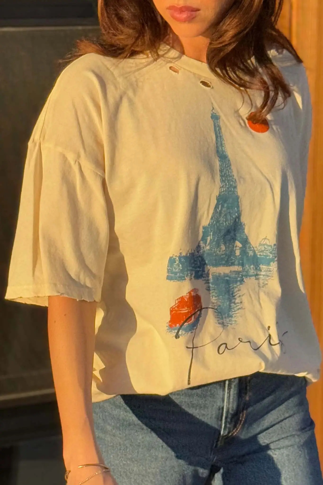 Paris Eiffel Tower Distressed Oversize Graphic Tee - Image 2