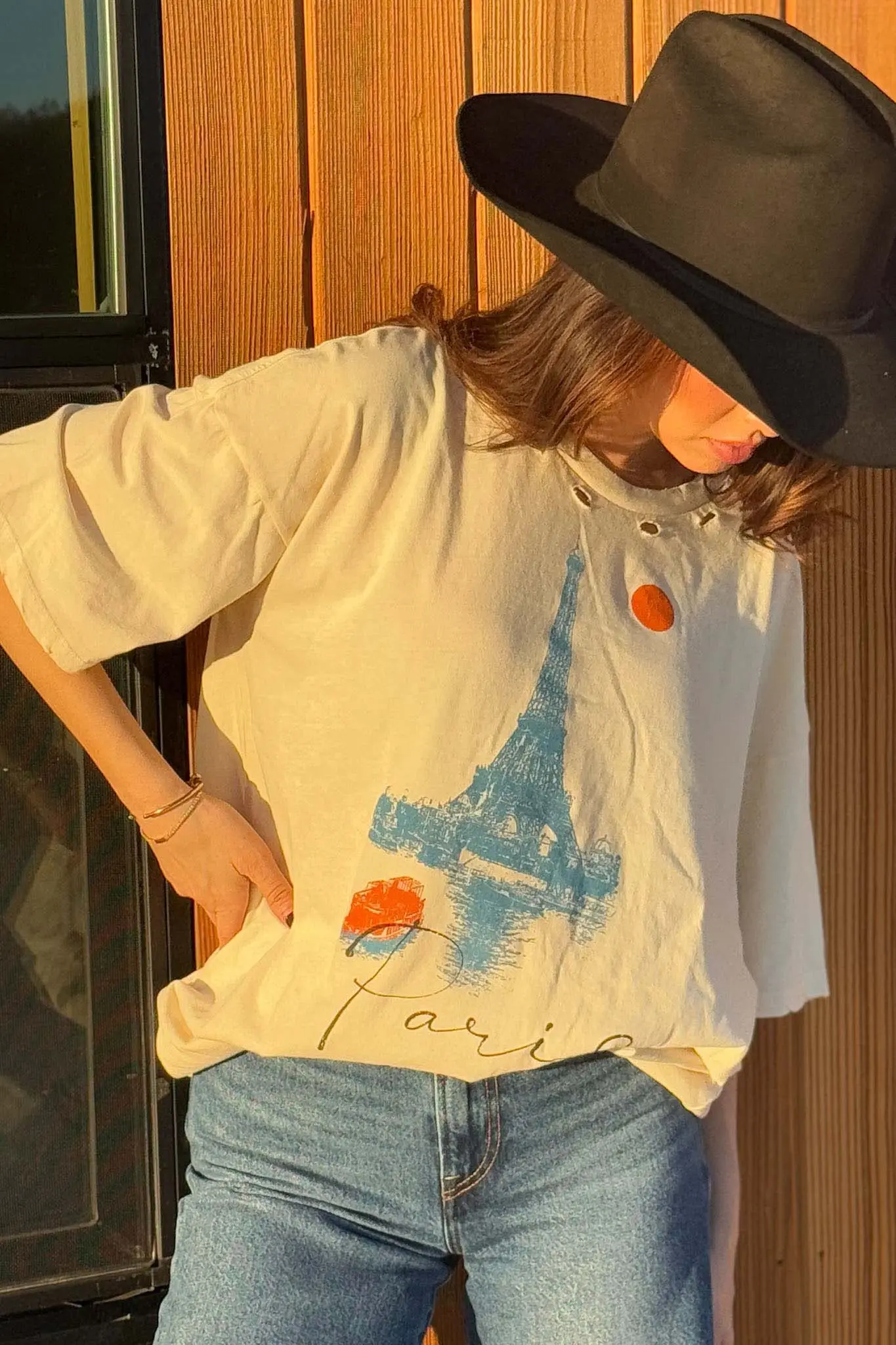 Paris Eiffel Tower Distressed Oversize Graphic Tee - Image 3
