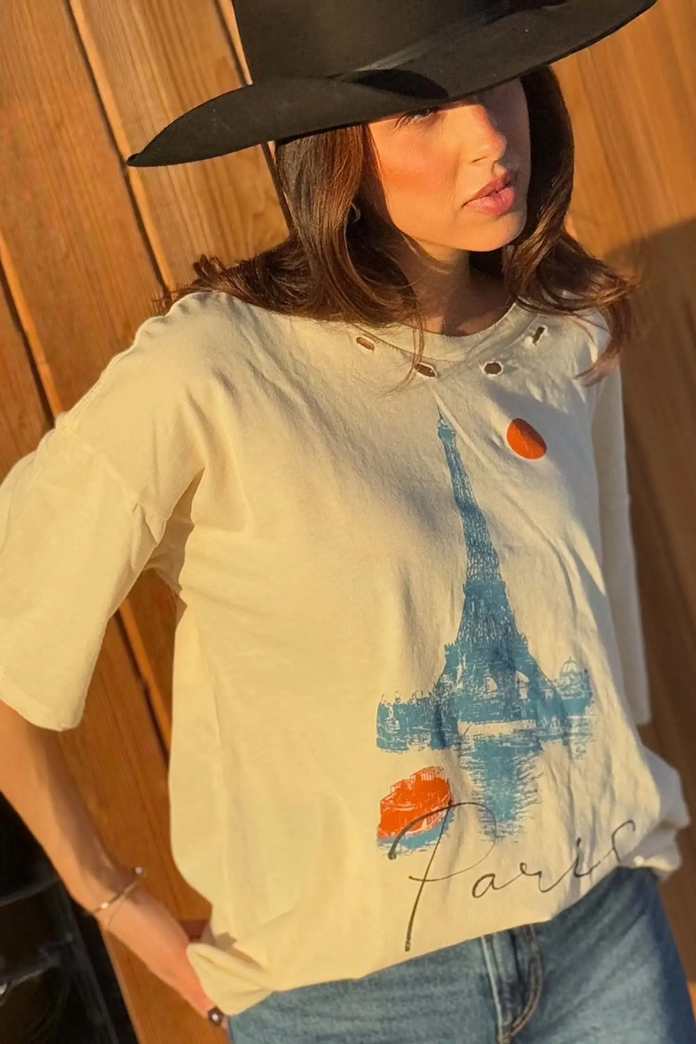 Paris Eiffel Tower Distressed Oversize Graphic Tee - Image 4