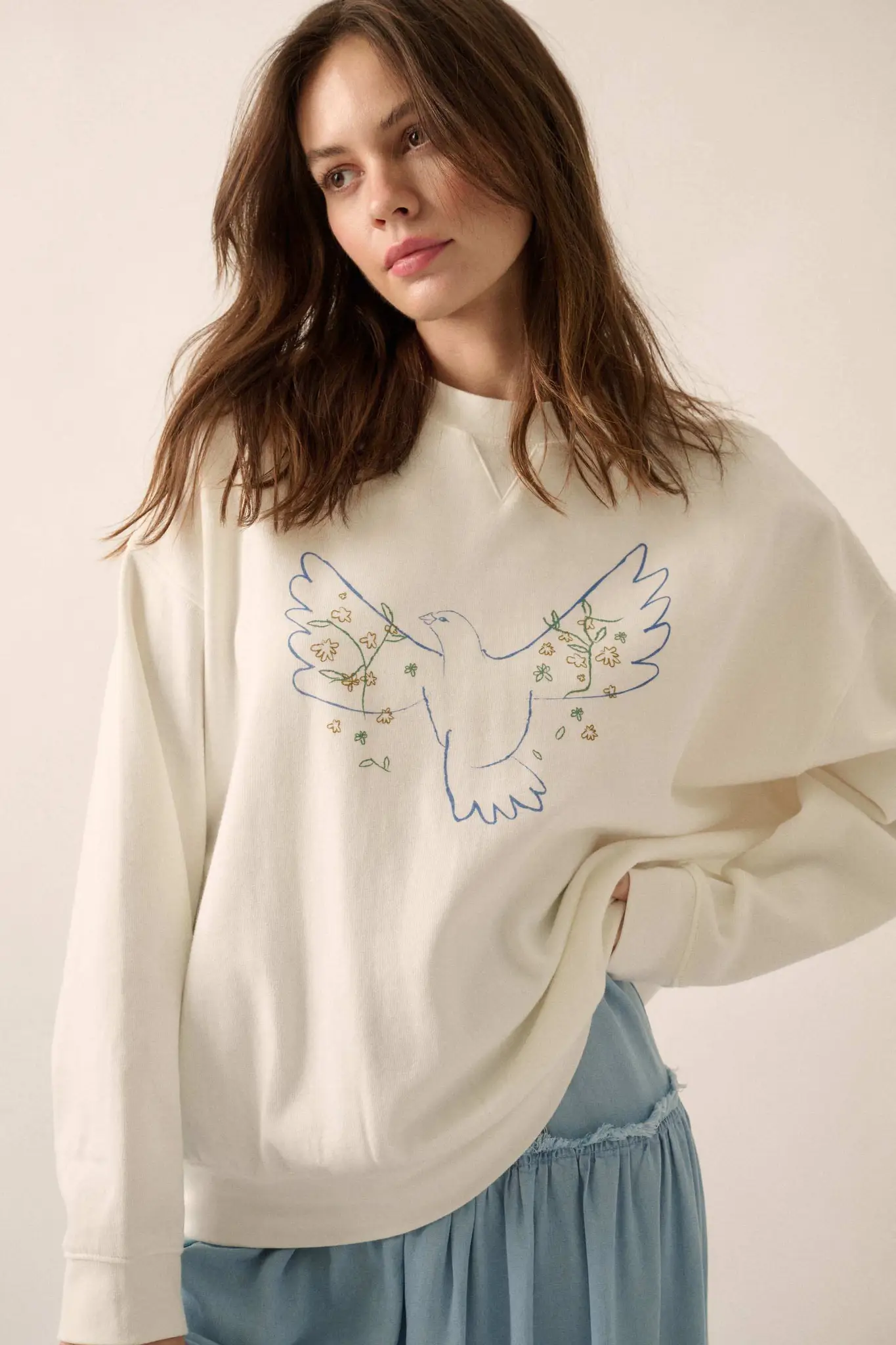 Peaceful Dove Hand-Drawn Graphic Sweatshirt - Image 4