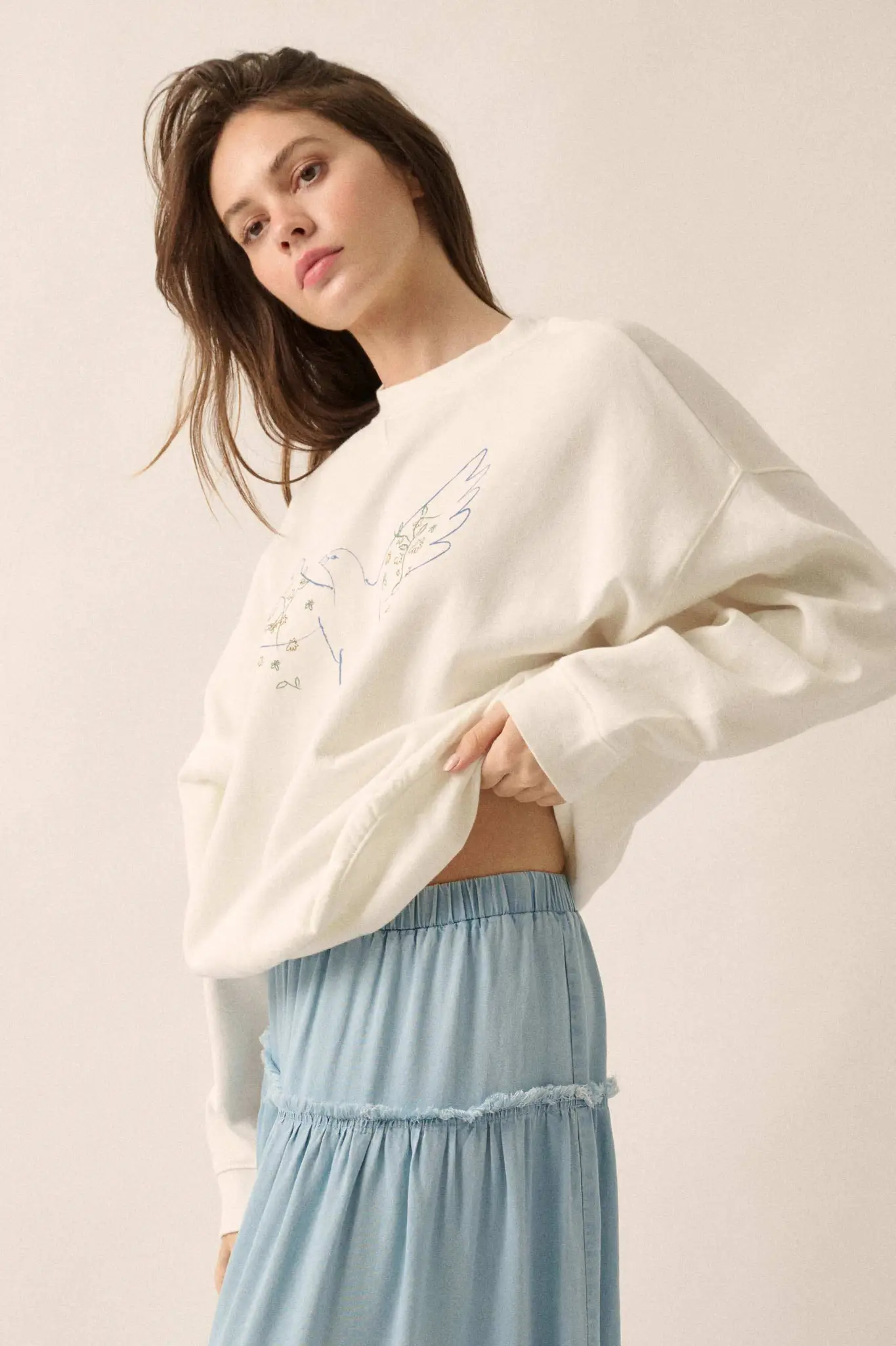 Peaceful Dove Hand-Drawn Graphic Sweatshirt - Image 5