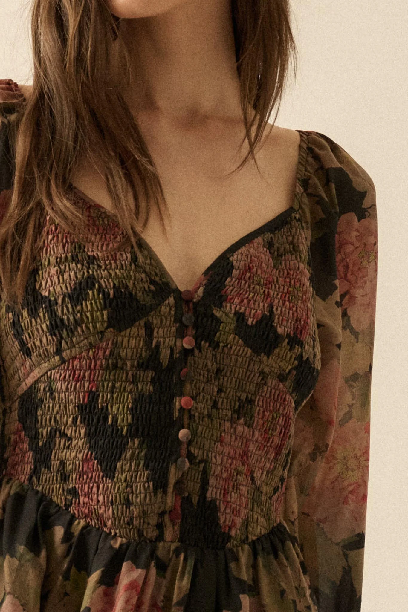 Peaceful Petals Smocked Floral Midi Peasant Dress - Image 8