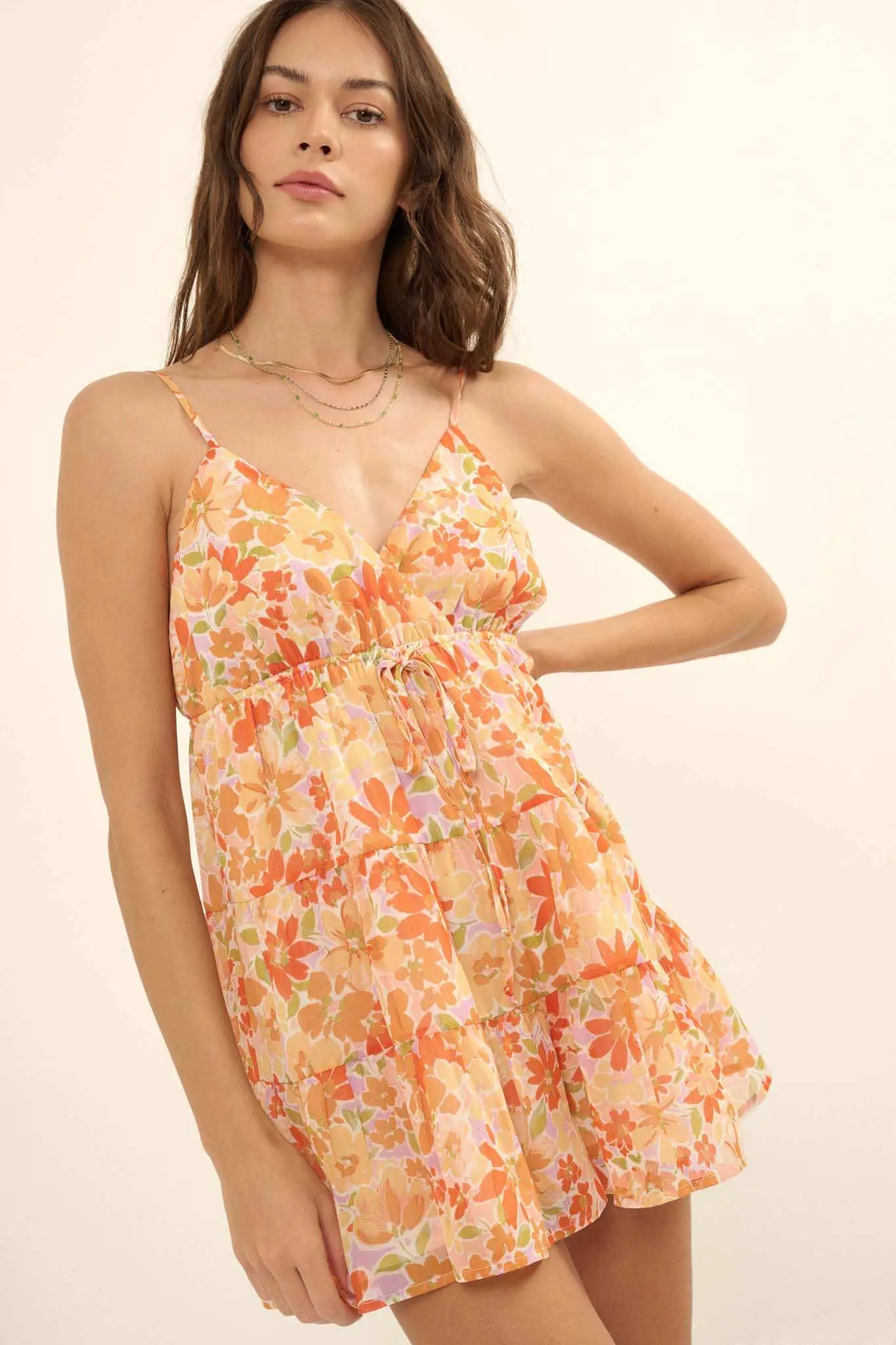 Peach Blossoms Floral Chiffon Tiered Ruffle Romper - Image 5