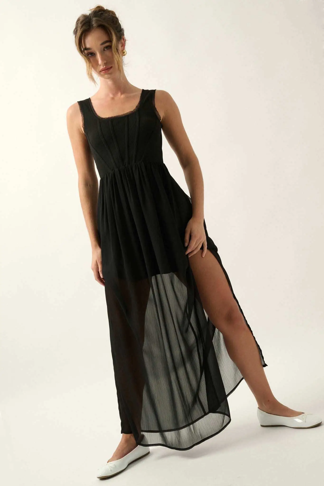 Perfect Afternoon Chiffon and Rib-Knit Maxi Dress - Image 10