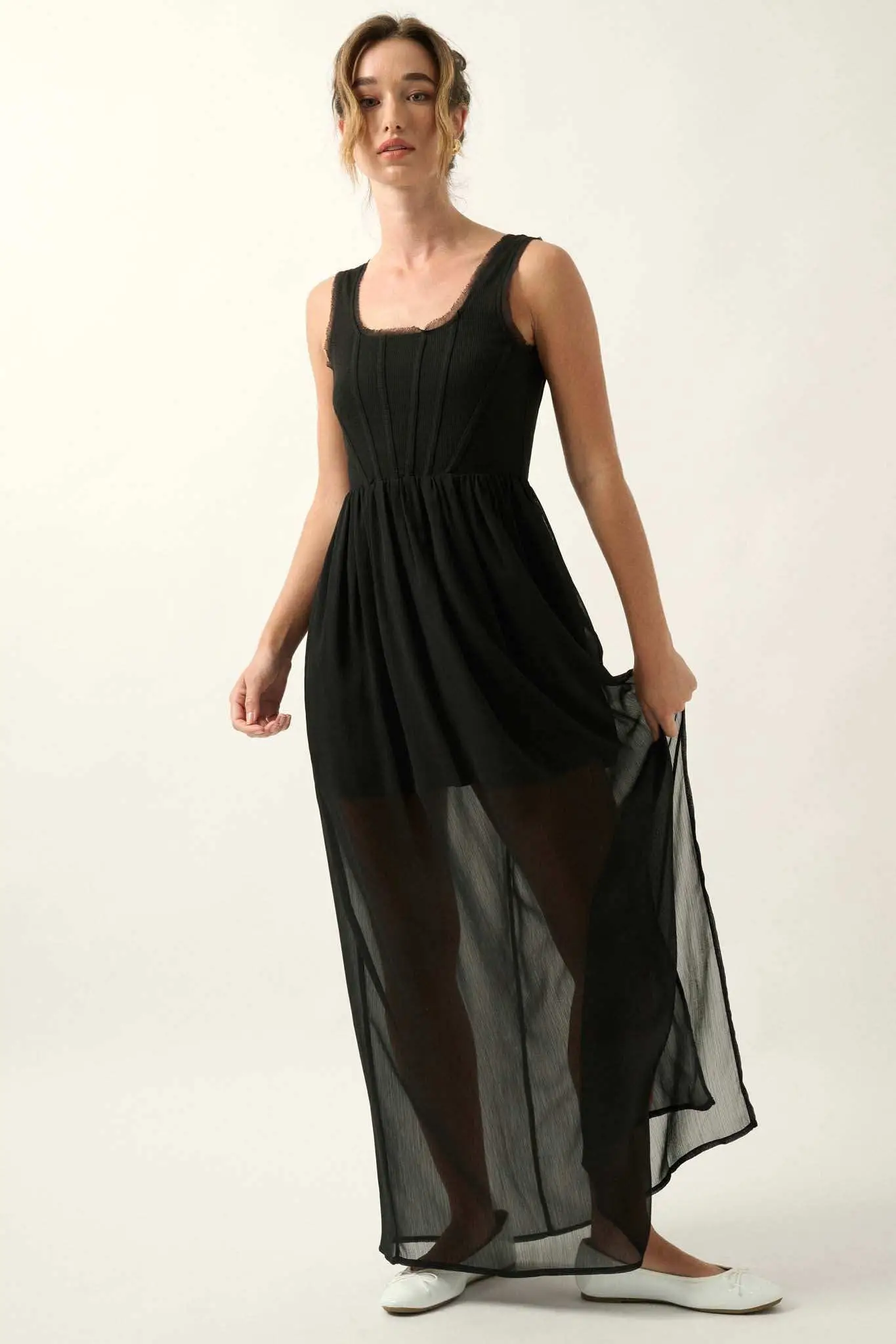 Perfect Afternoon Chiffon and Rib-Knit Maxi Dress - Image 6