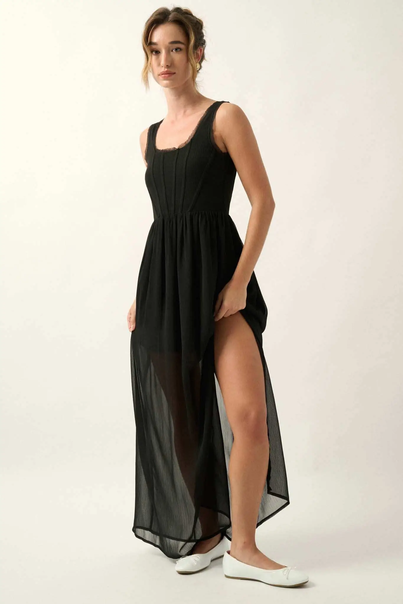 Perfect Afternoon Chiffon and Rib-Knit Maxi Dress - Image 8