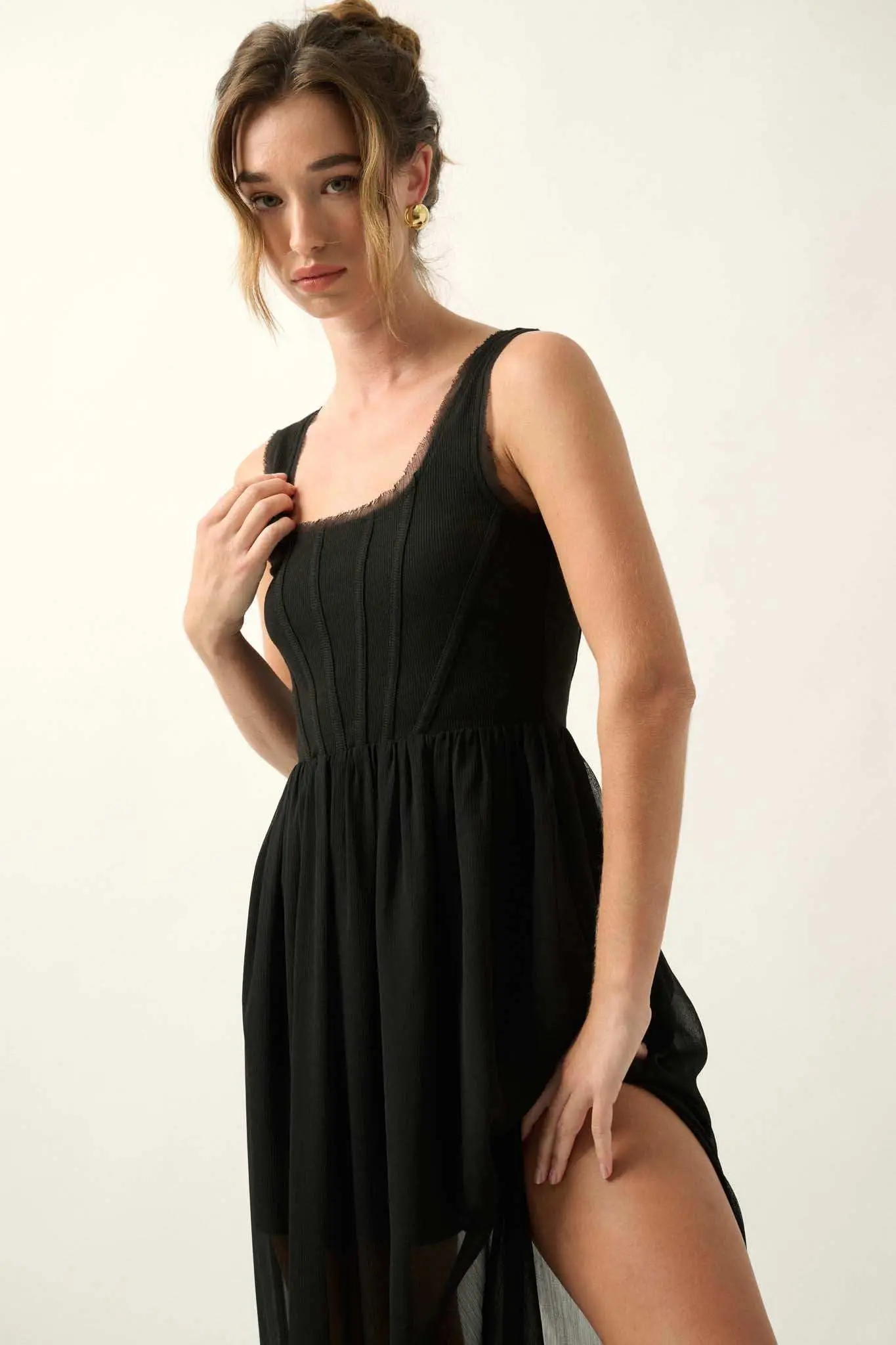 Perfect Afternoon Chiffon and Rib-Knit Maxi Dress - Image 9