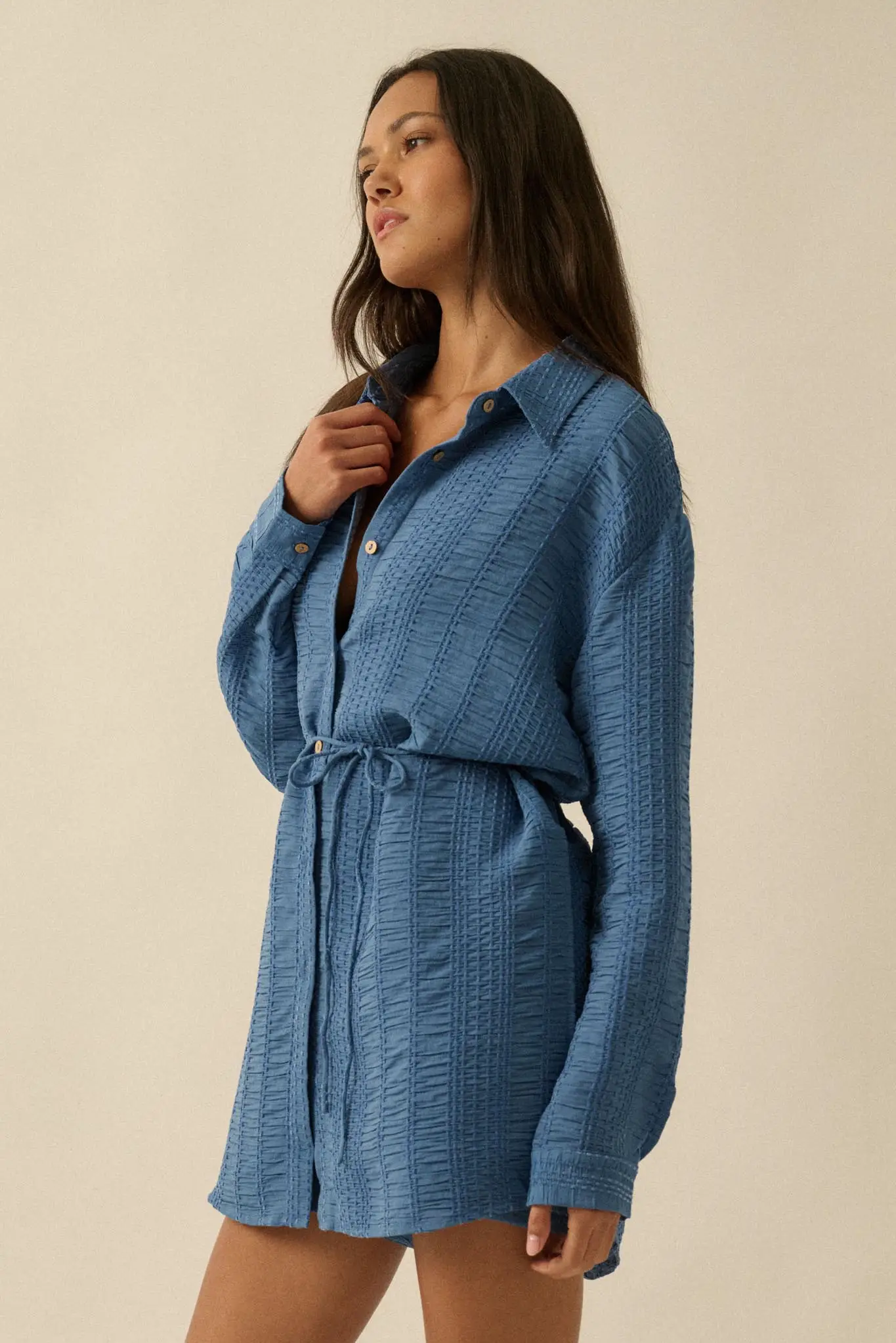 Perfect Day Smocked Button-Up Belted Shirt Romper - Image 11