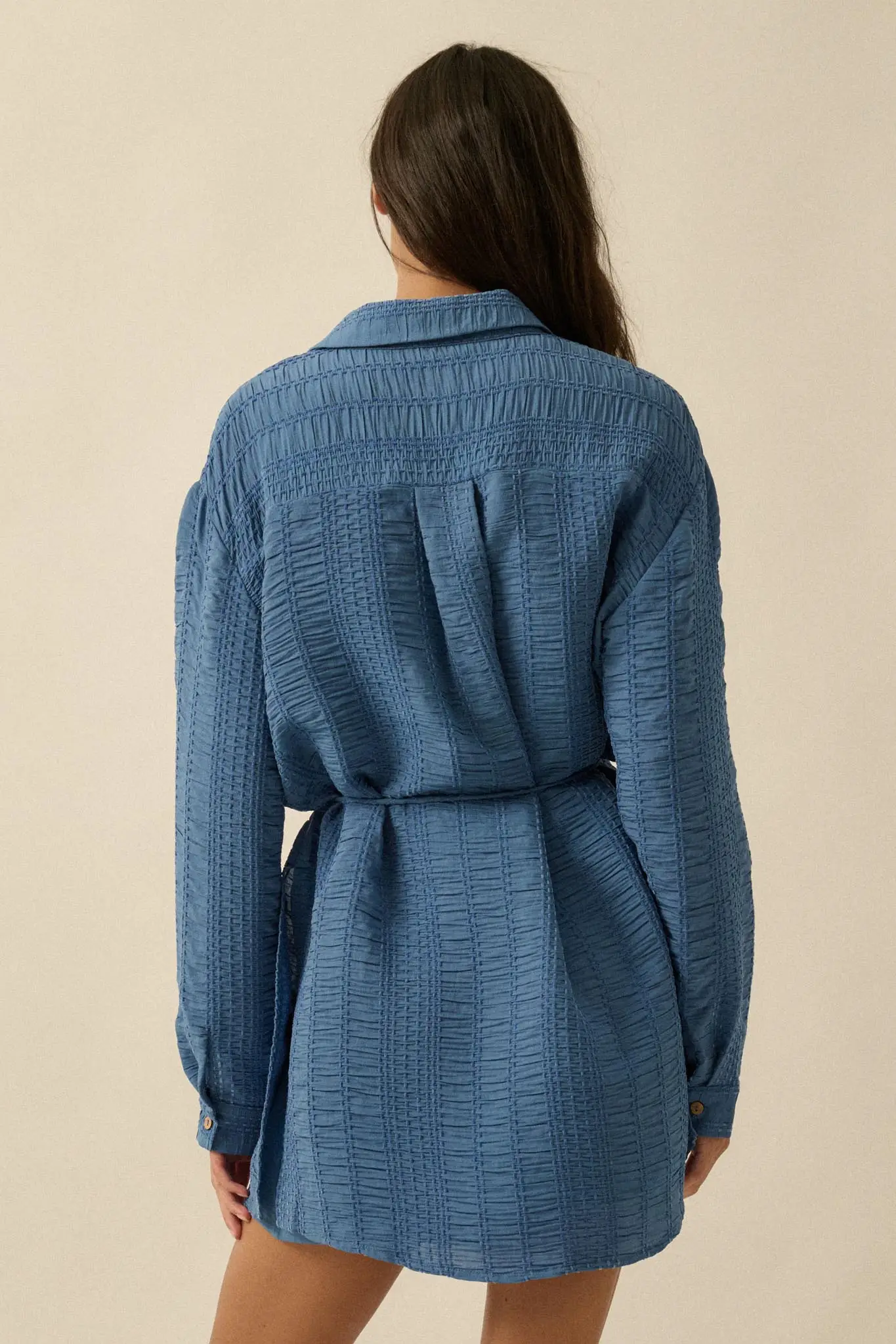 Perfect Day Smocked Button-Up Belted Shirt Romper - Image 12