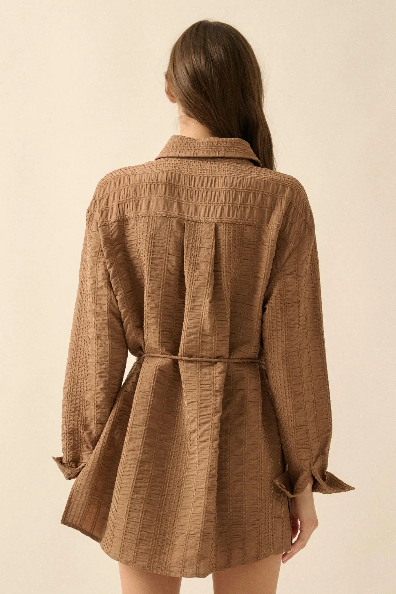 Perfect Day Smocked Button-Up Belted Shirt Romper - Image 2