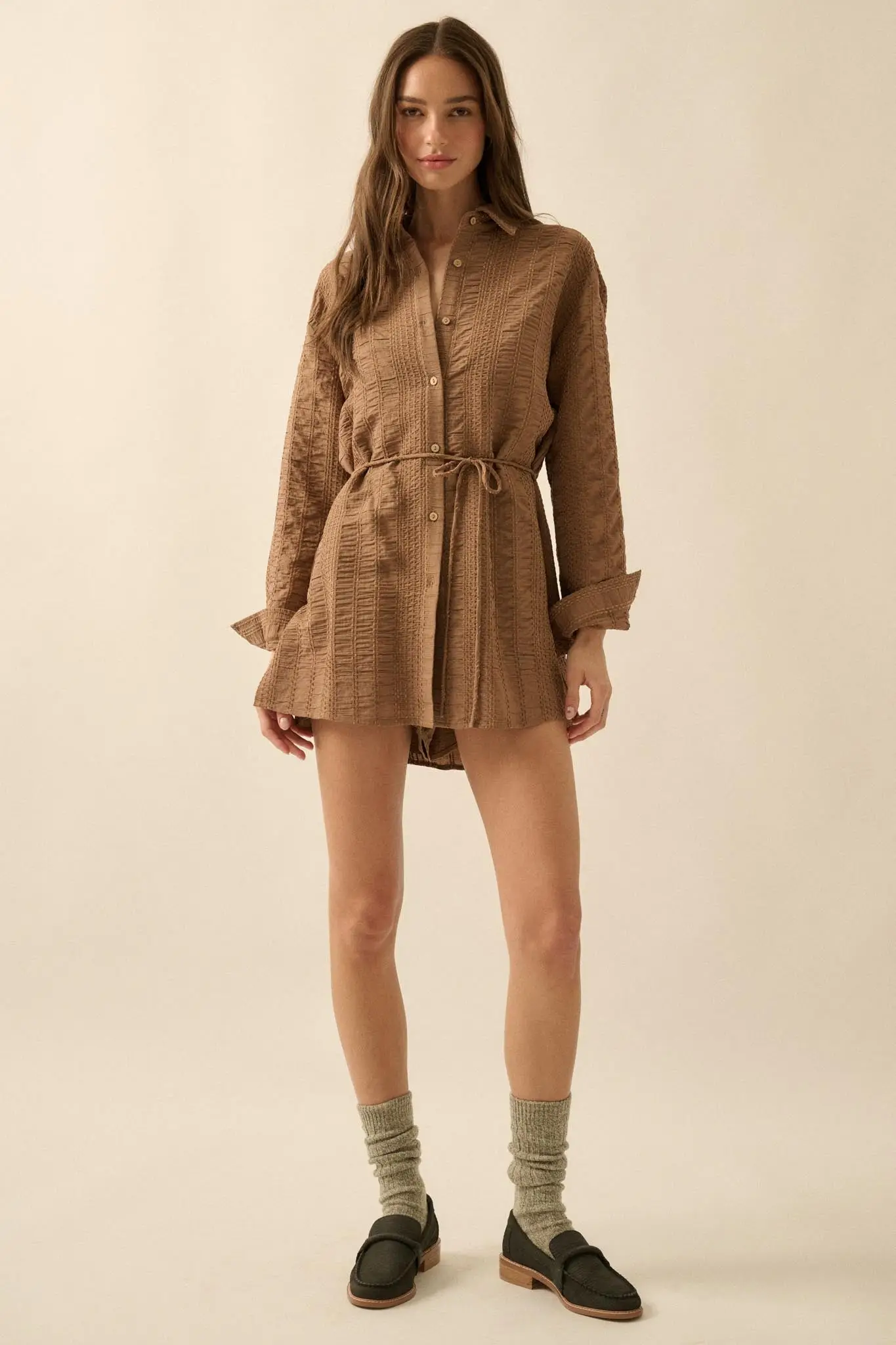 Perfect Day Smocked Button-Up Belted Shirt Romper - Image 3