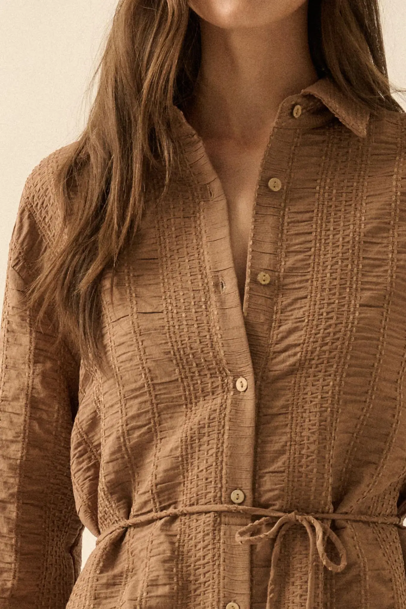 Perfect Day Smocked Button-Up Belted Shirt Romper - Image 4