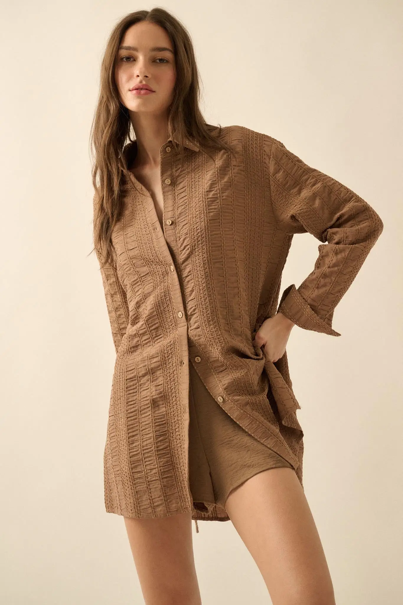 Perfect Day Smocked Button-Up Belted Shirt Romper - Image 5