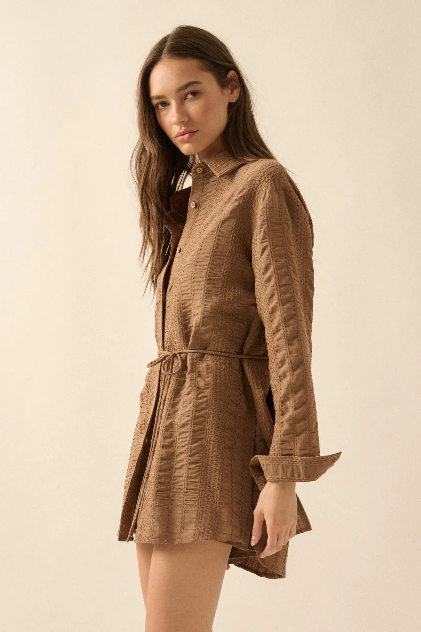 Perfect Day Smocked Button-Up Belted Shirt Romper - Image 6