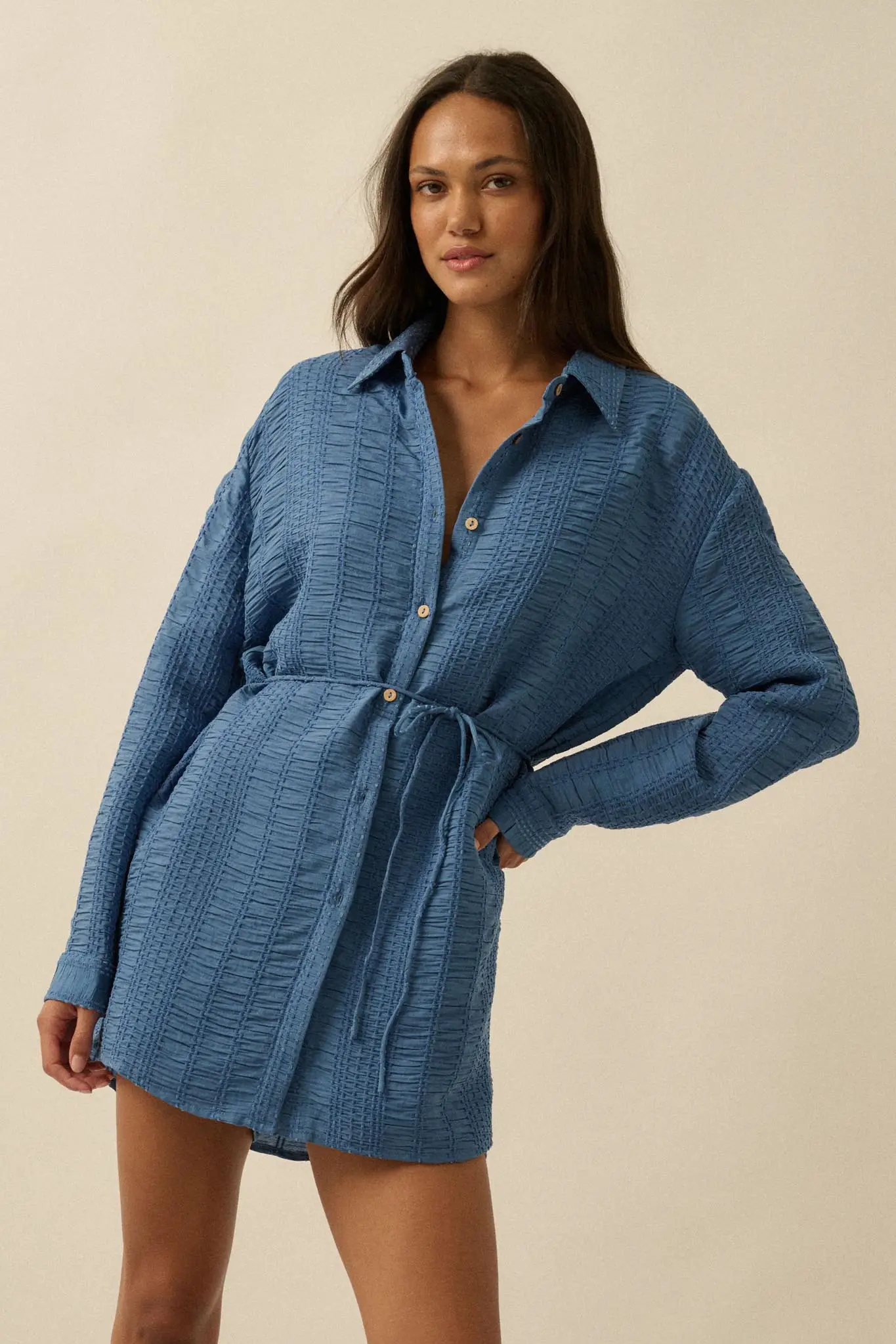 Perfect Day Smocked Button-Up Belted Shirt Romper - Image 7
