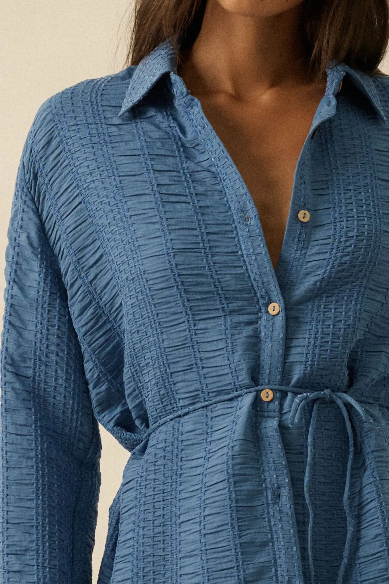 Perfect Day Smocked Button-Up Belted Shirt Romper - Image 8