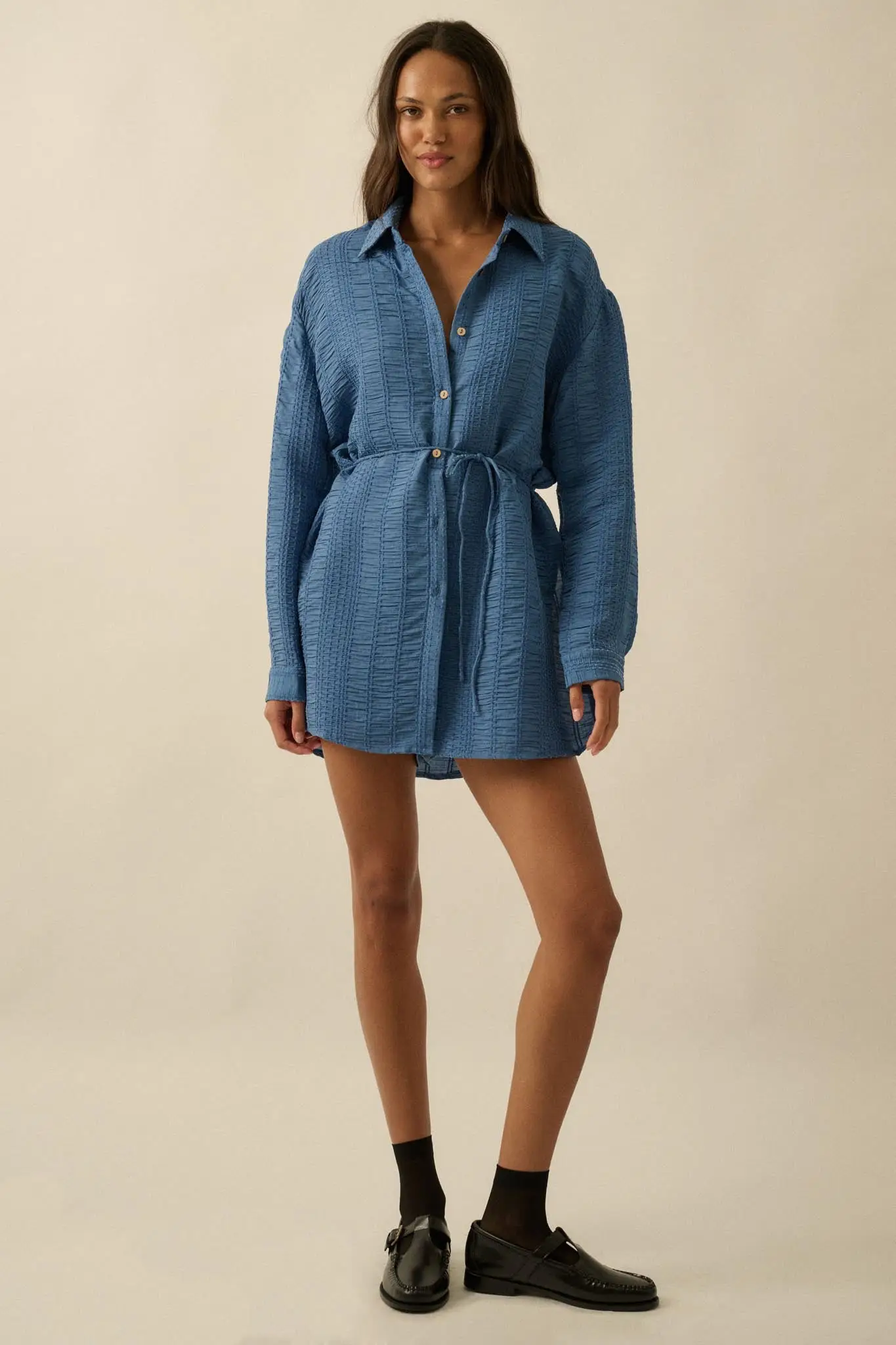 Perfect Day Smocked Button-Up Belted Shirt Romper - Image 9