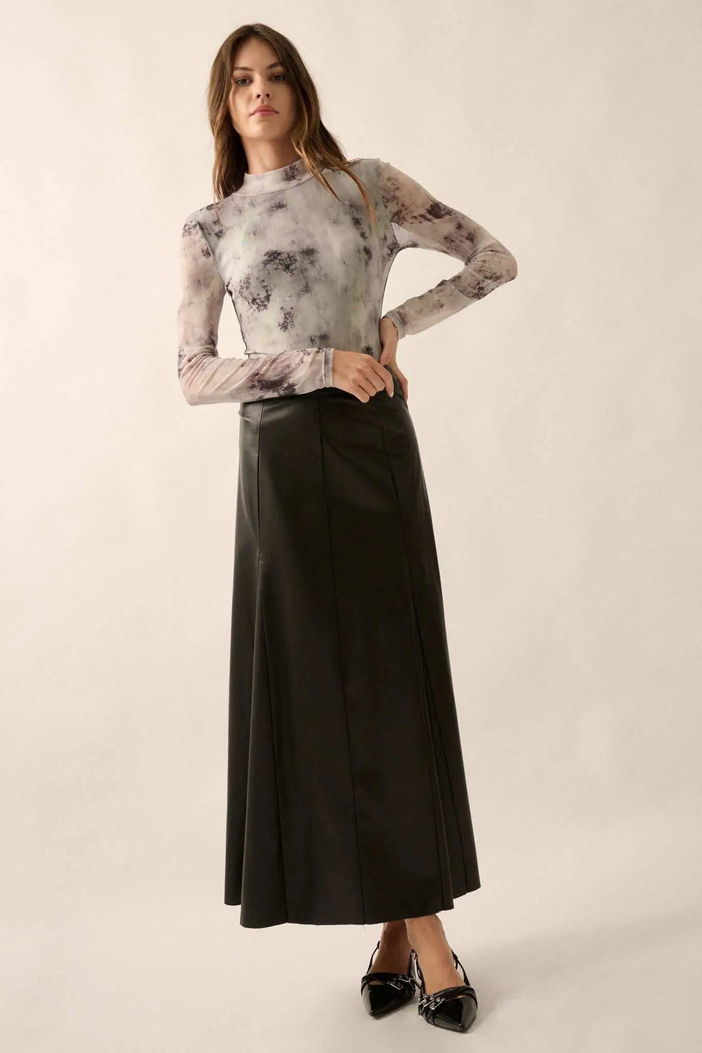 Perfectly Polished Vegan Leather A-Line Maxi Skirt - Image 3
