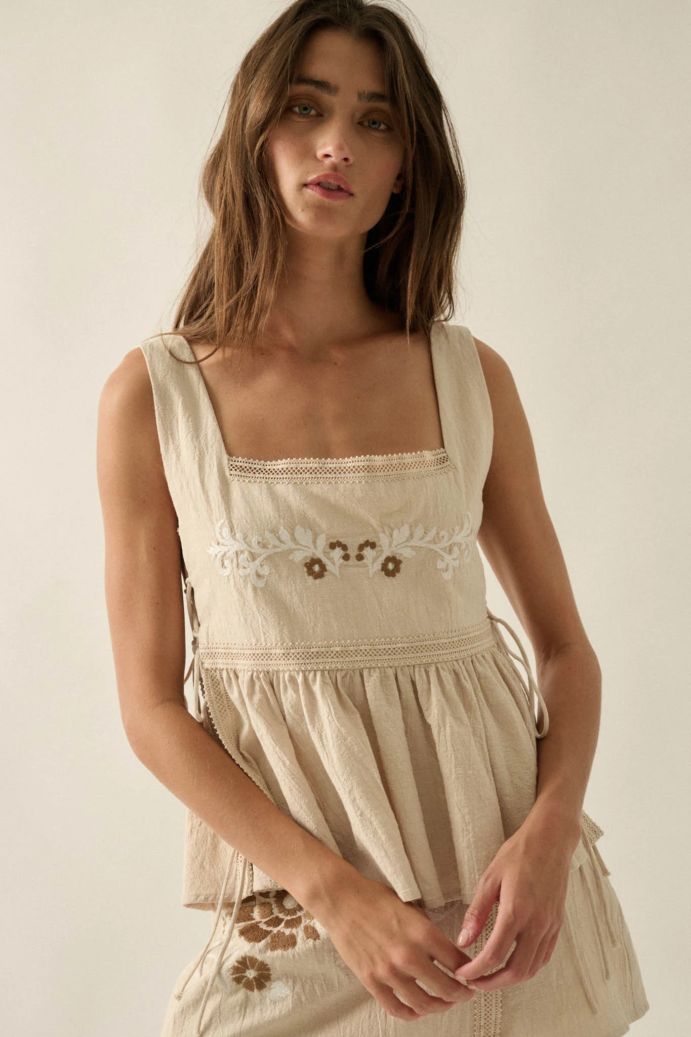 Petal Party Floral-Embroidered Babydoll Tank Top - Image 10