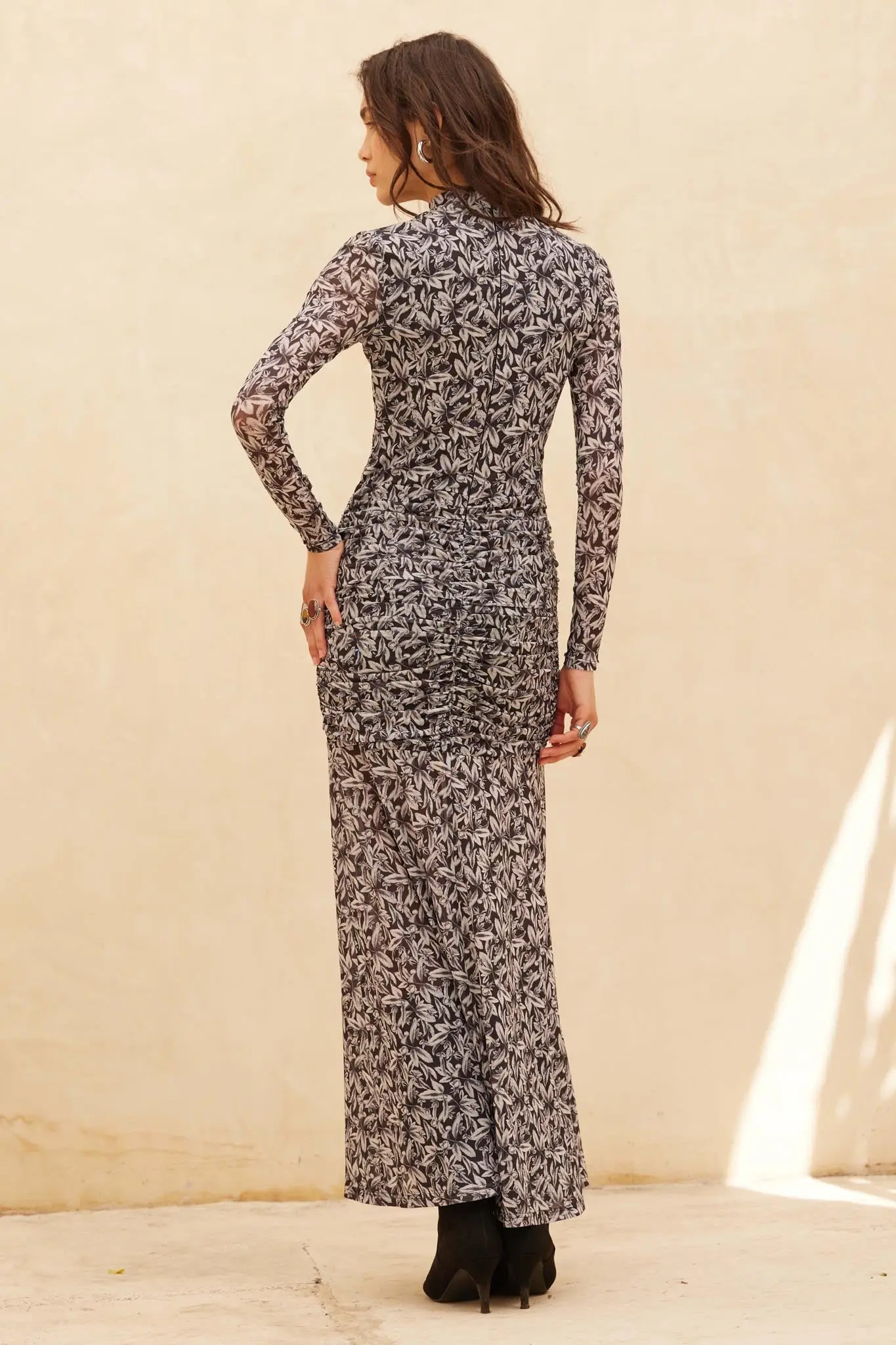 Petal Passion Floral Mesh Ruched Maxi Dress - Image 12