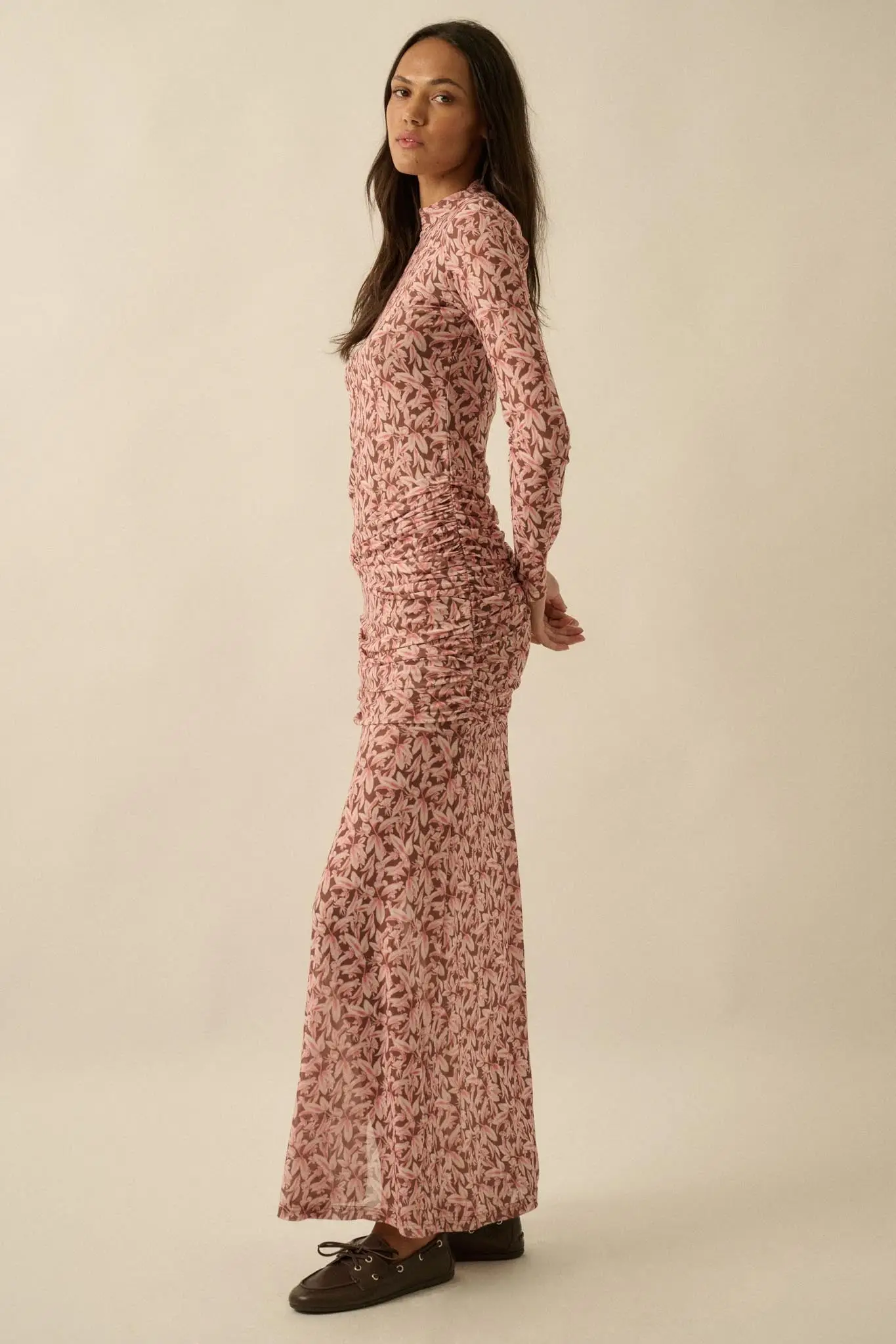 Petal Passion Floral Mesh Ruched Maxi Dress - Image 5