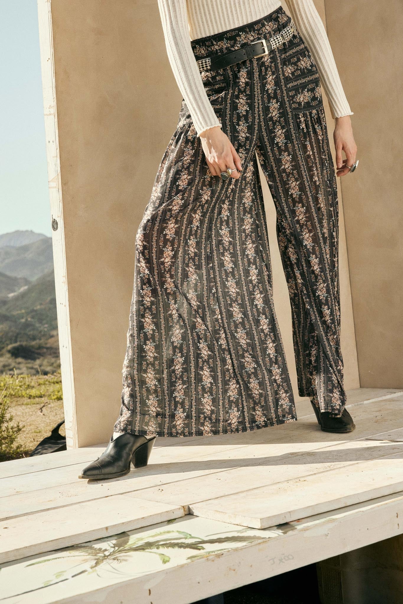 Petal Pusher Floral mesh Wide-Leg Pants - Image 2