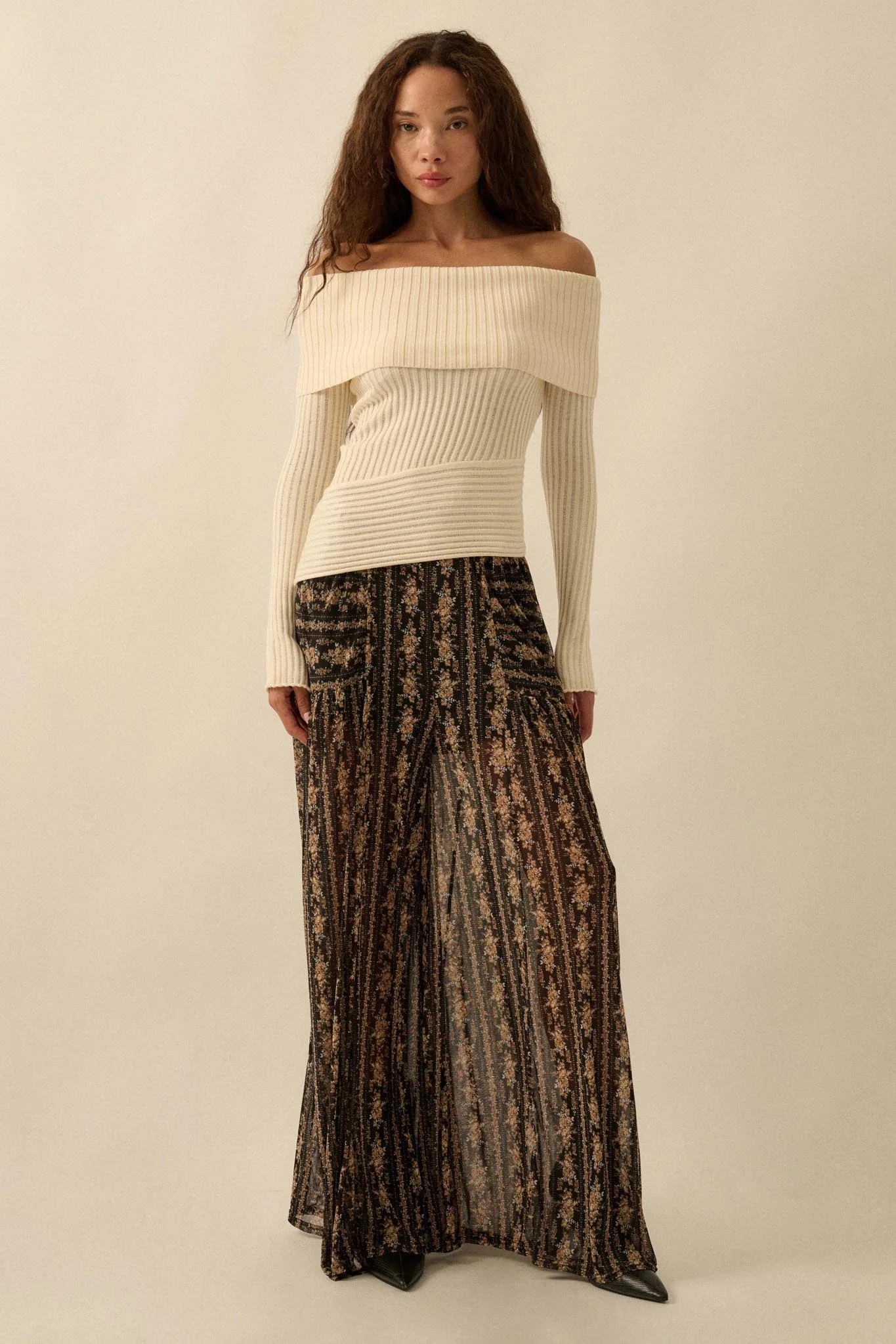 Petal Pusher Floral mesh Wide-Leg Pants - Image 5