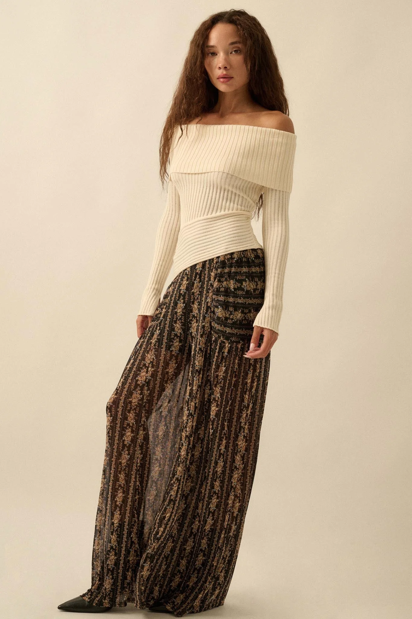 Petal Pusher Floral mesh Wide-Leg Pants - Image 7