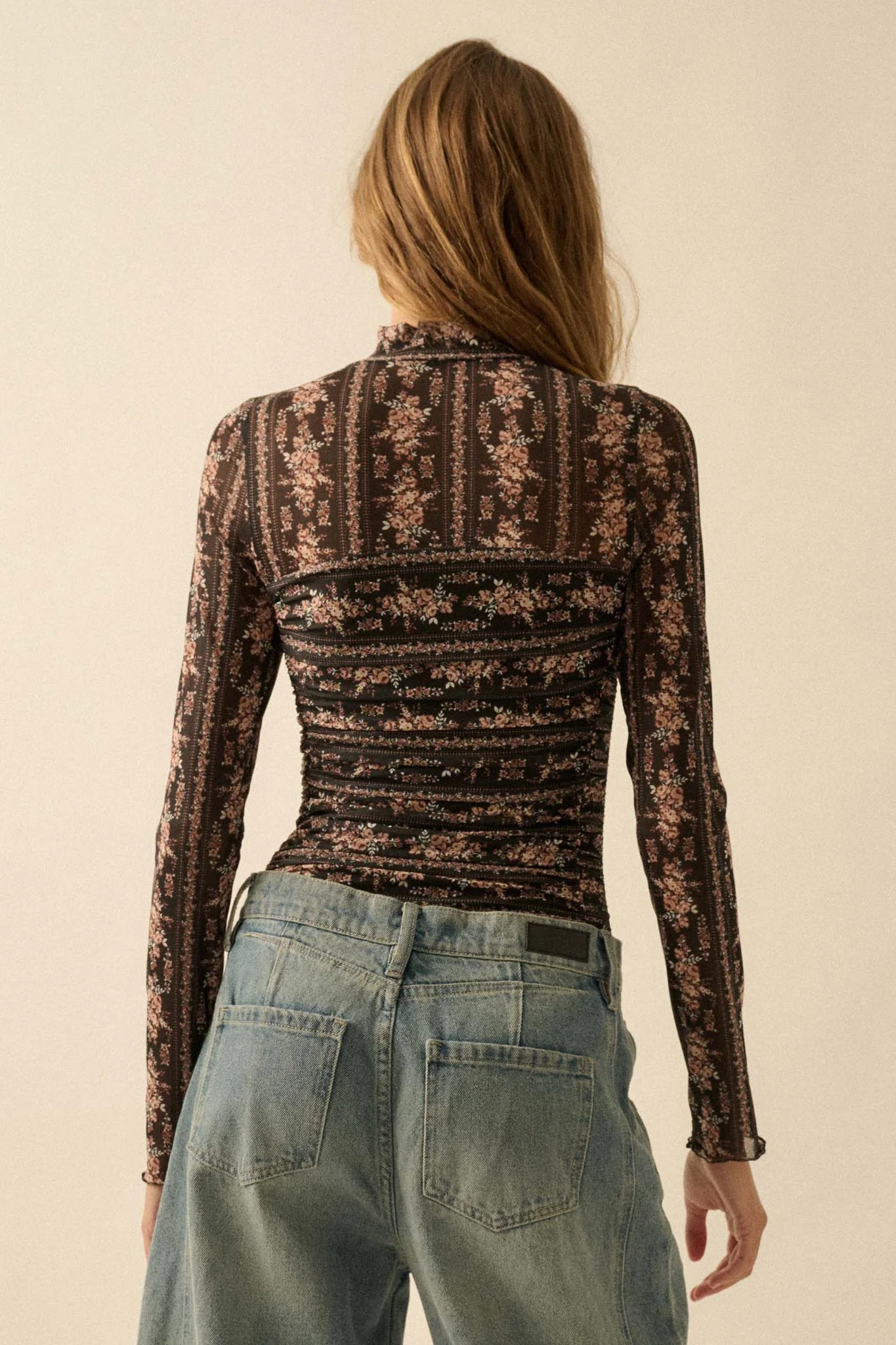 Petite Petals Floral Mesh Ruched Bodysuit - Image 9