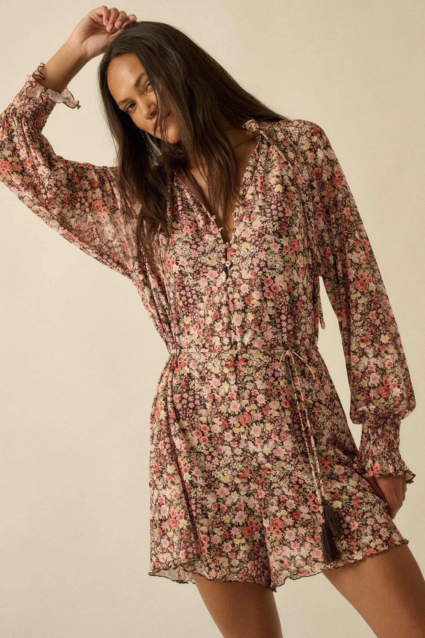 Picking Wildflowers Floral Mesh Belted Romper