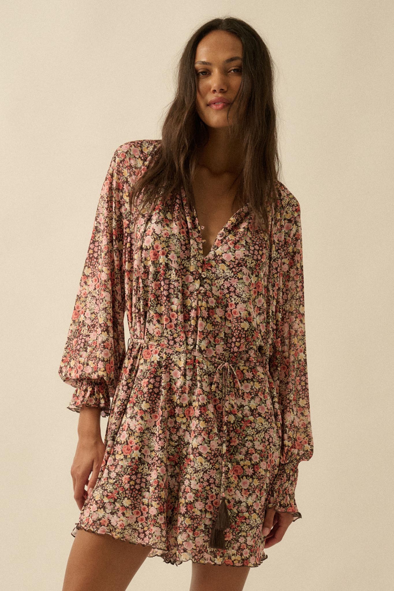 Picking Wildflowers Floral Mesh Belted Romper - Image 3