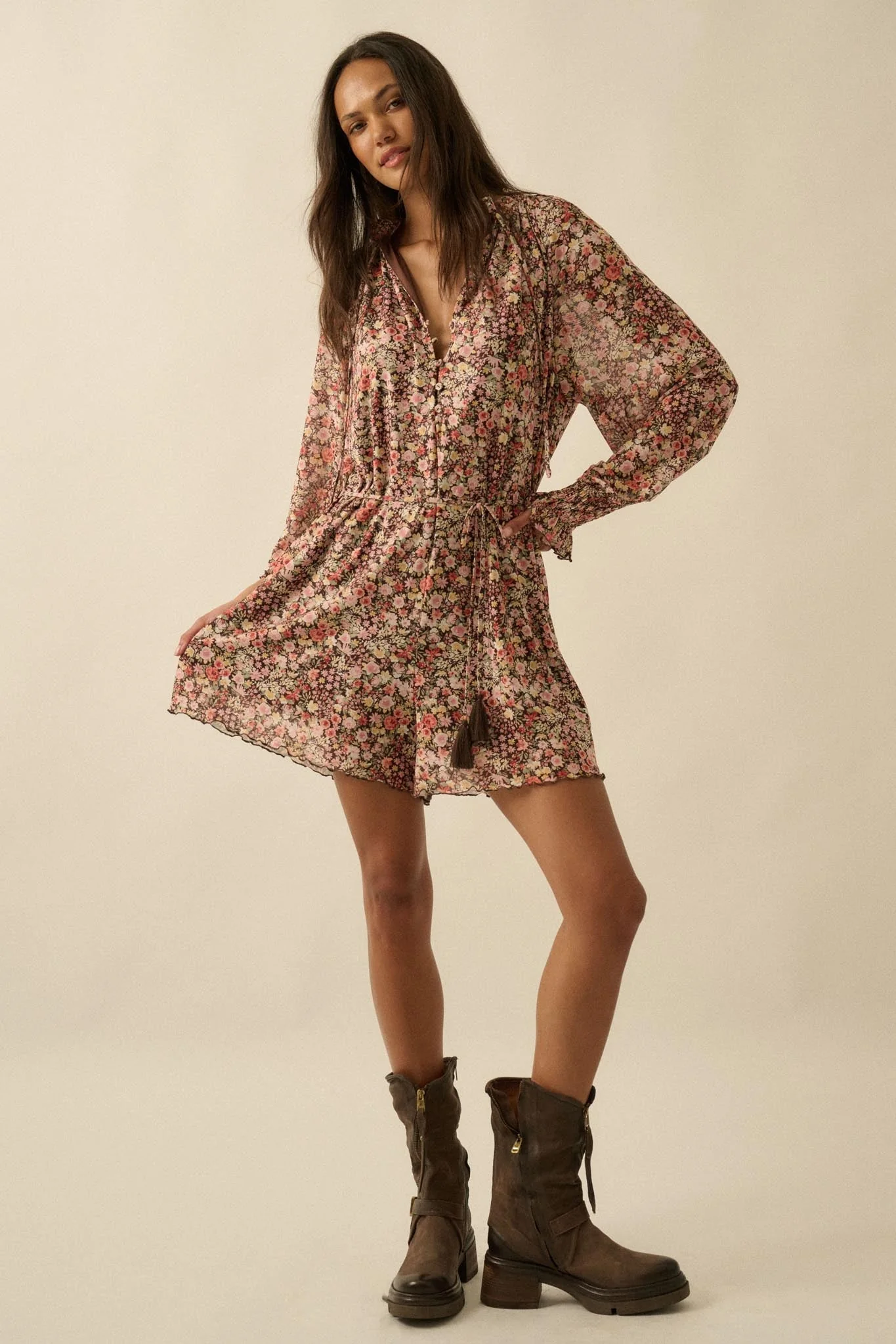 Picking Wildflowers Floral Mesh Belted Romper - Image 4