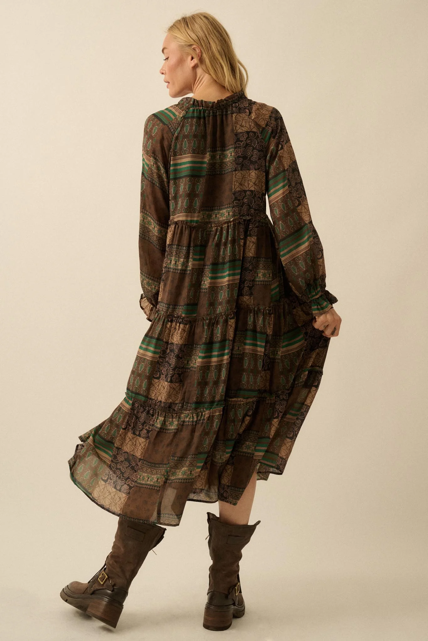 Piece by Piece Patchwork-Print Midi Prairie Dress - Image 15