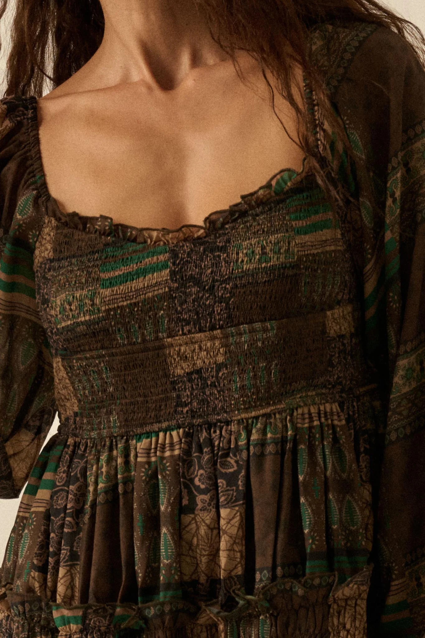 Pieces of Me Patchwork-Print Smocked Maxi Dress - Image 3