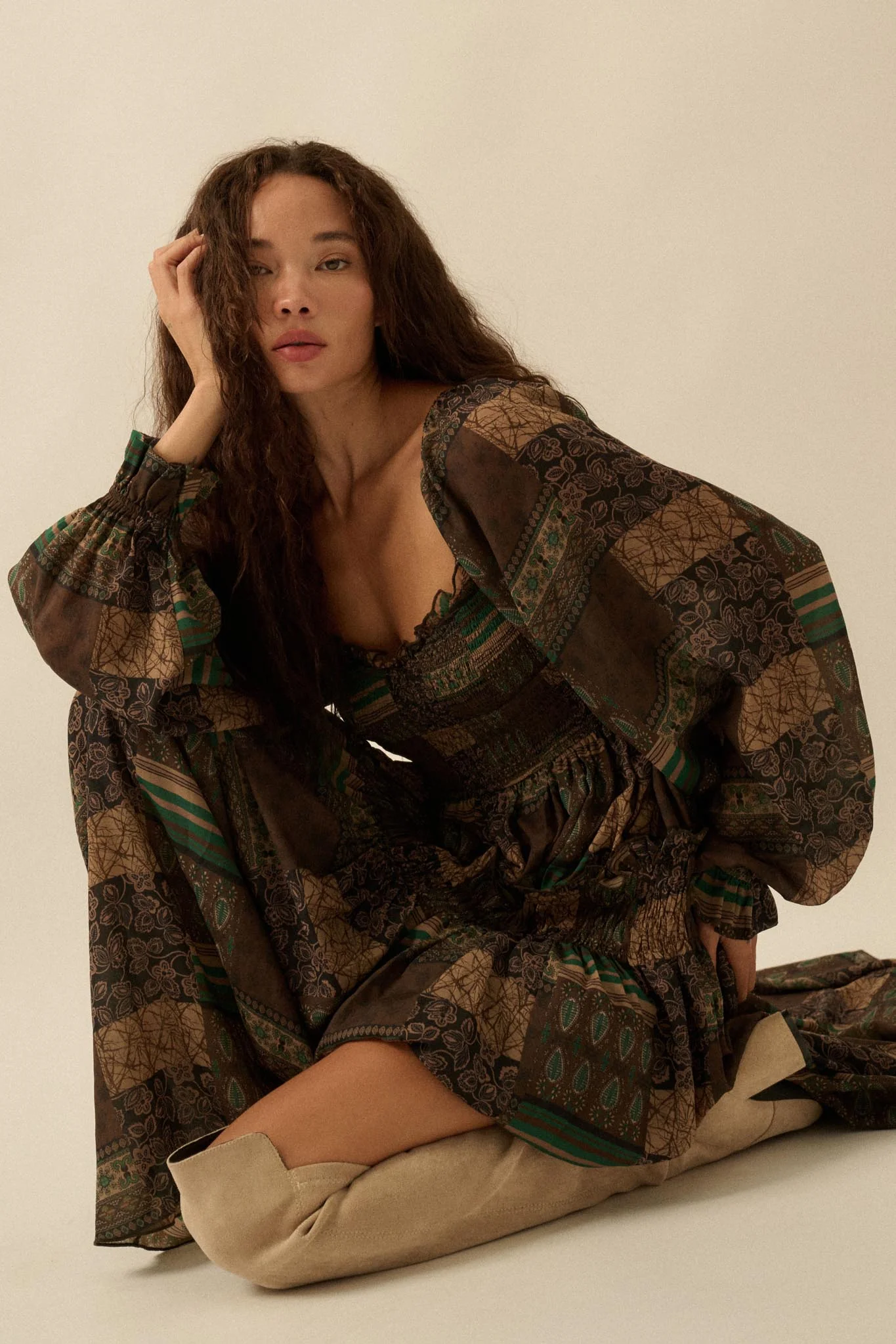 Pieces of Me Patchwork-Print Smocked Maxi Dress - Image 4
