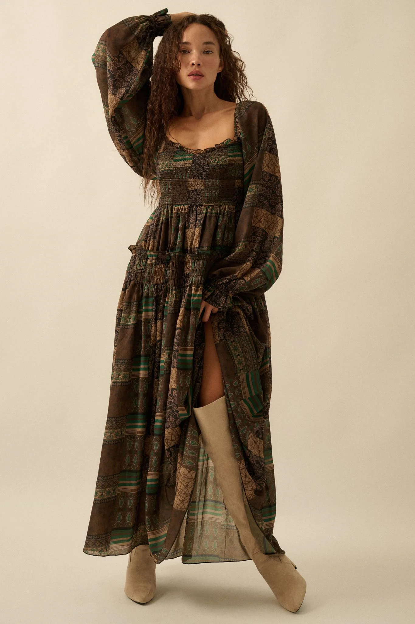 Pieces of Me Patchwork-Print Smocked Maxi Dress - Image 5