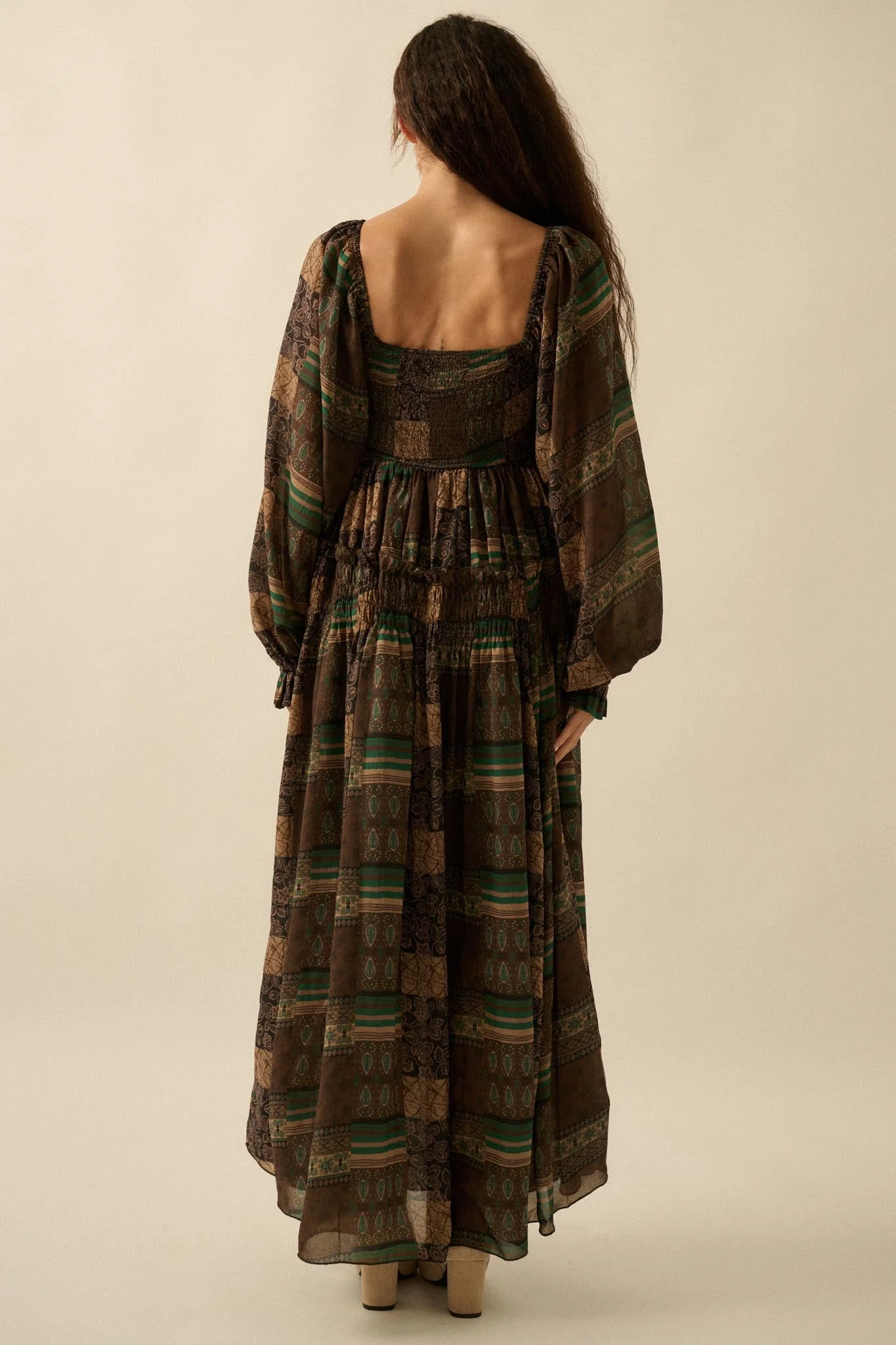 Pieces of Me Patchwork-Print Smocked Maxi Dress - Image 6