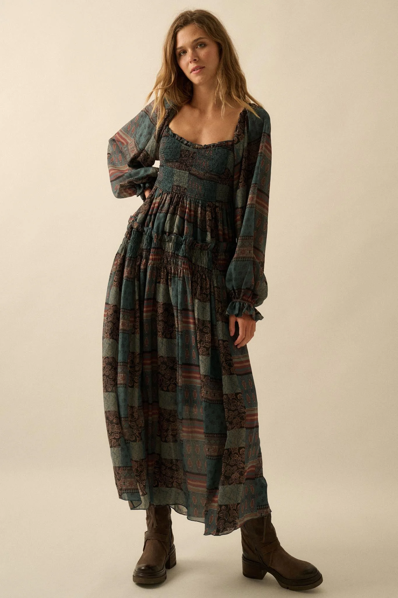 Pieces of Me Patchwork-Print Smocked Maxi Dress - Image 7