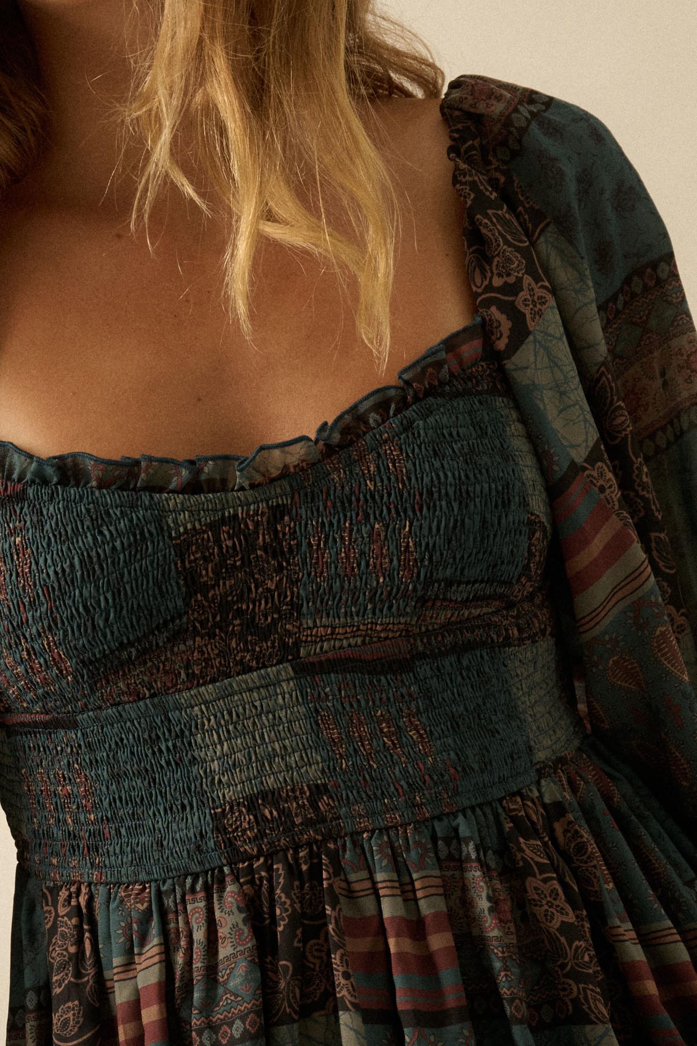 Pieces of Me Patchwork-Print Smocked Maxi Dress - Image 8