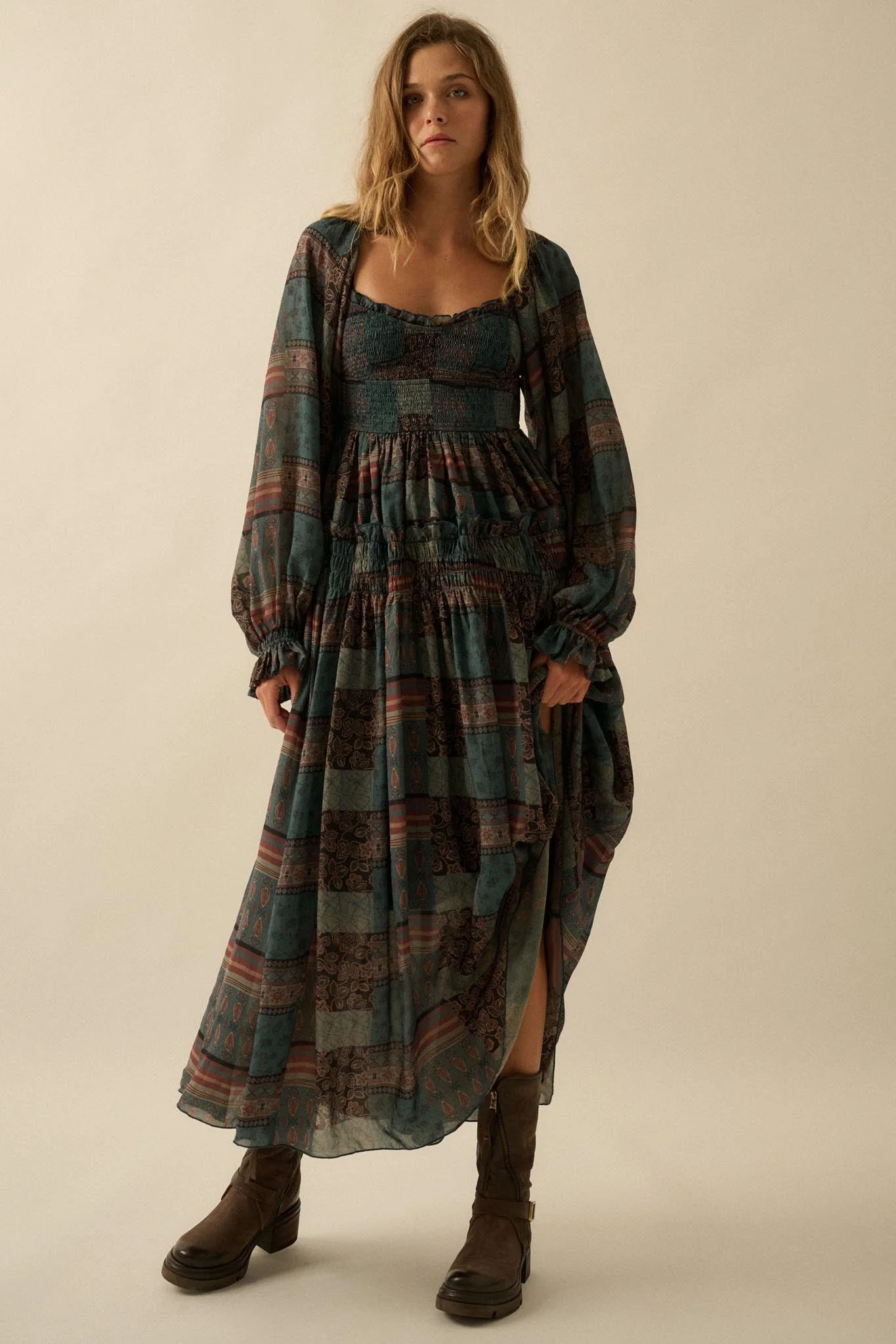 Pieces of Me Patchwork-Print Smocked Maxi Dress - Image 9